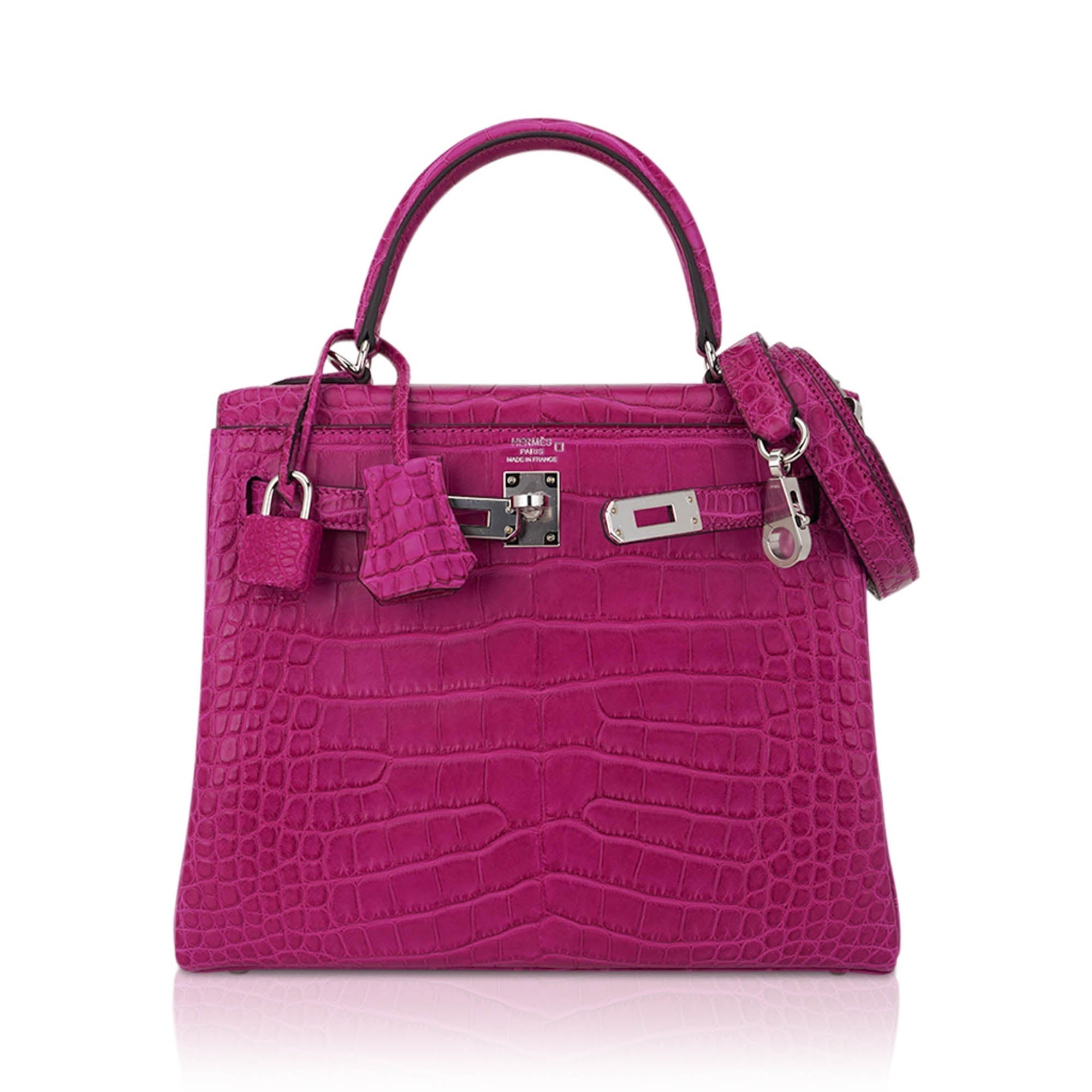 👜Kelly 25 Retourne Bag Rose Scheherazade Matte Alligator with Palladium Hardware