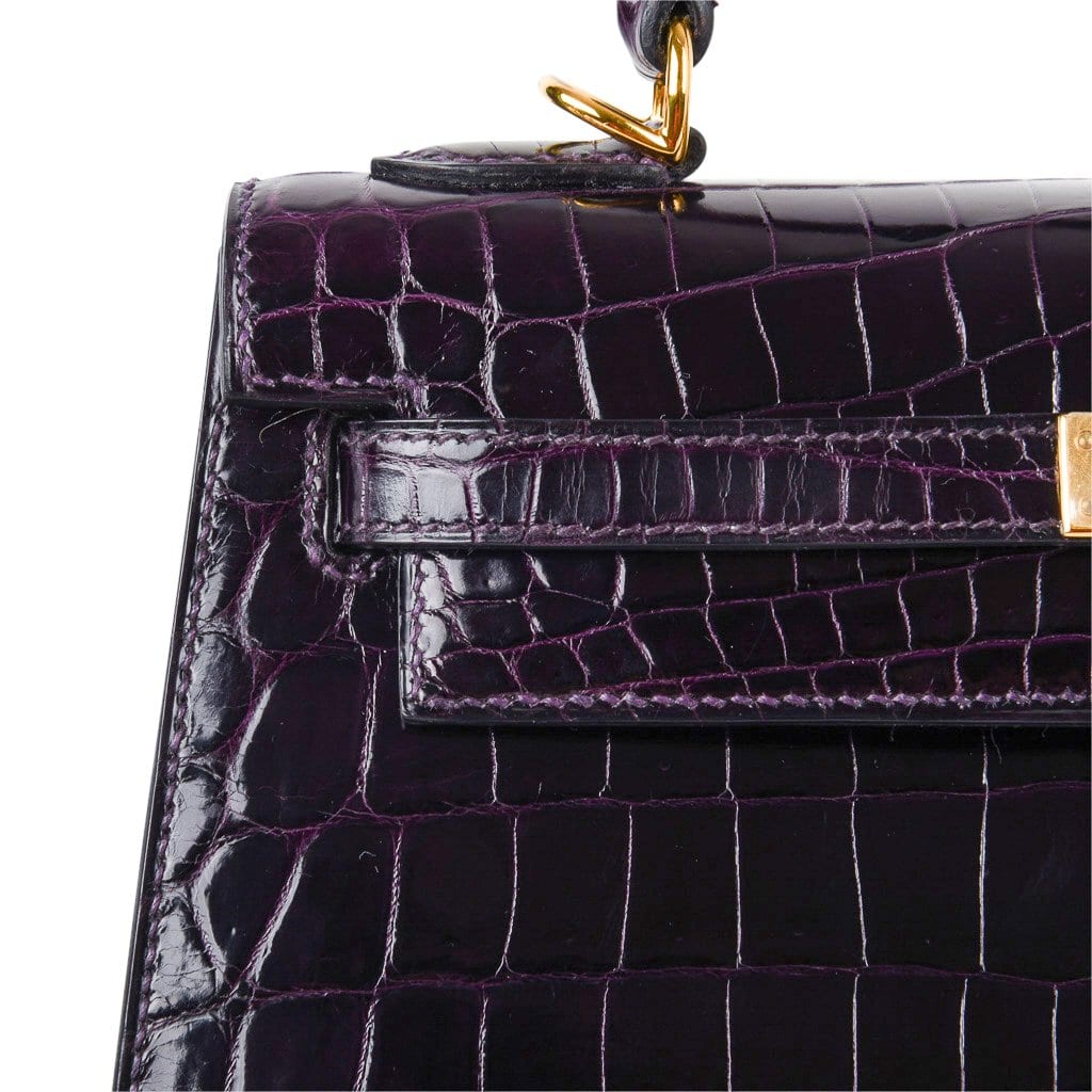 👜Kelly 25 Bag Sellier Crocodile Prunoir Gold Hardware