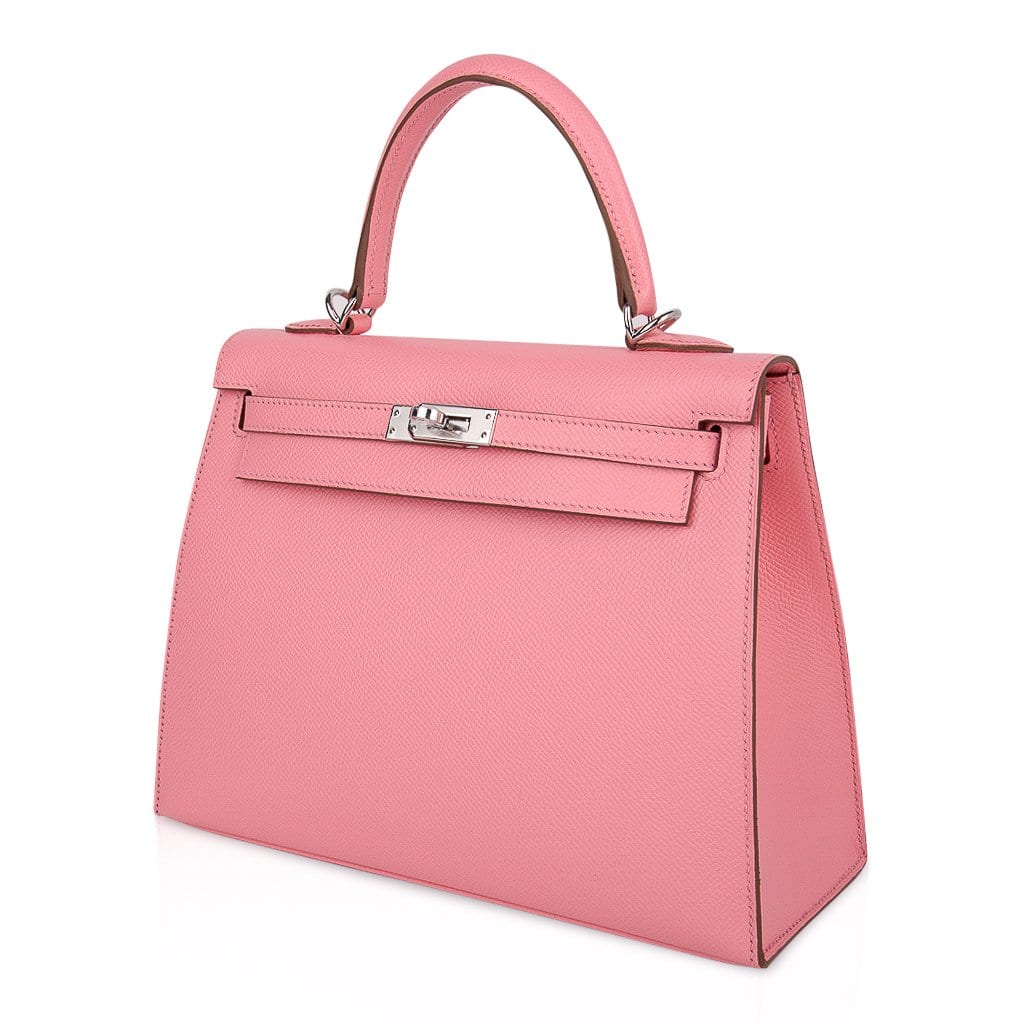 👜Kelly 25 Sellier Bag Pink Rose Confetti Palladium Hardware Epsom Leather