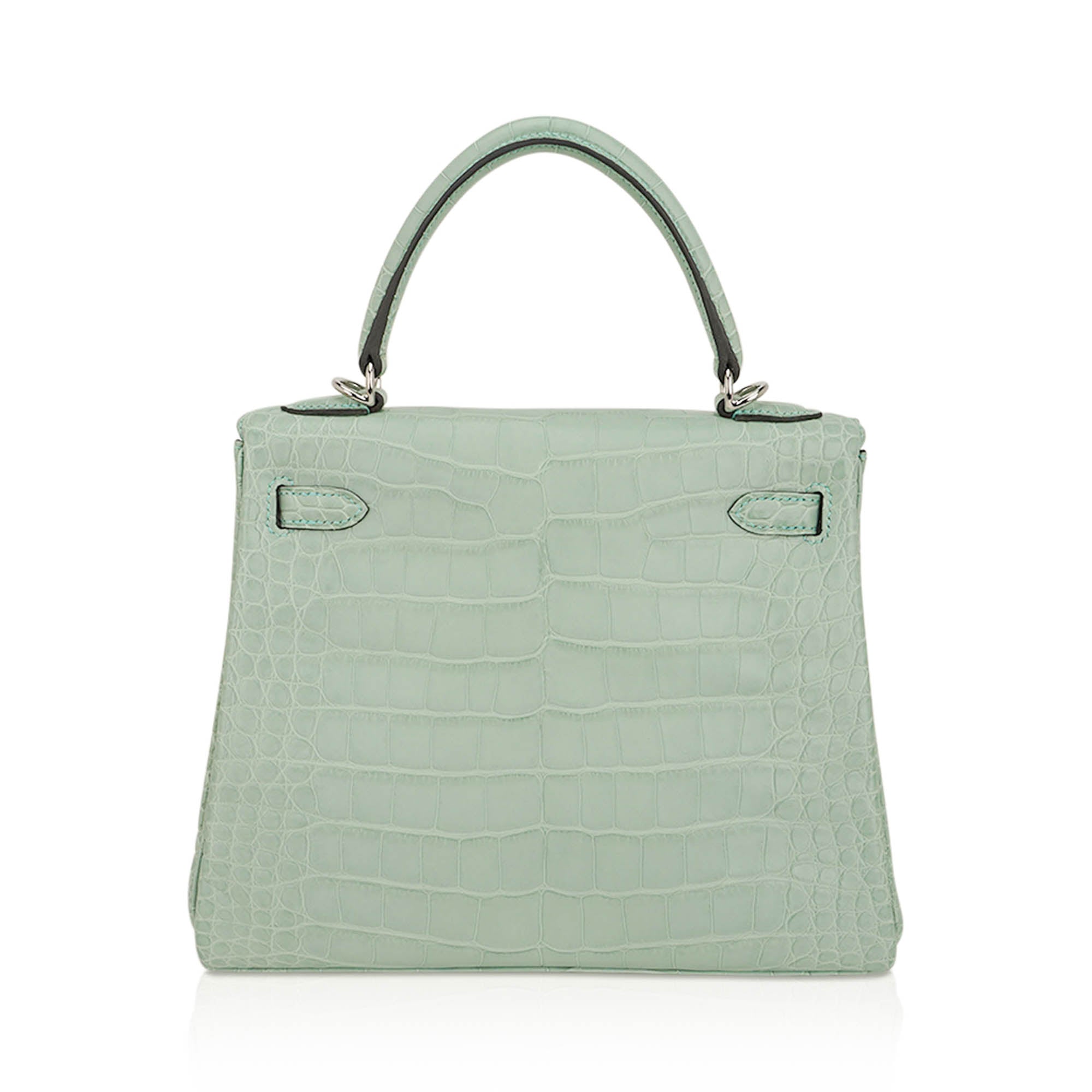 👜Kelly 25 Retourne Bag Vert d’Eau Matte Alligator with Palladium Hardware