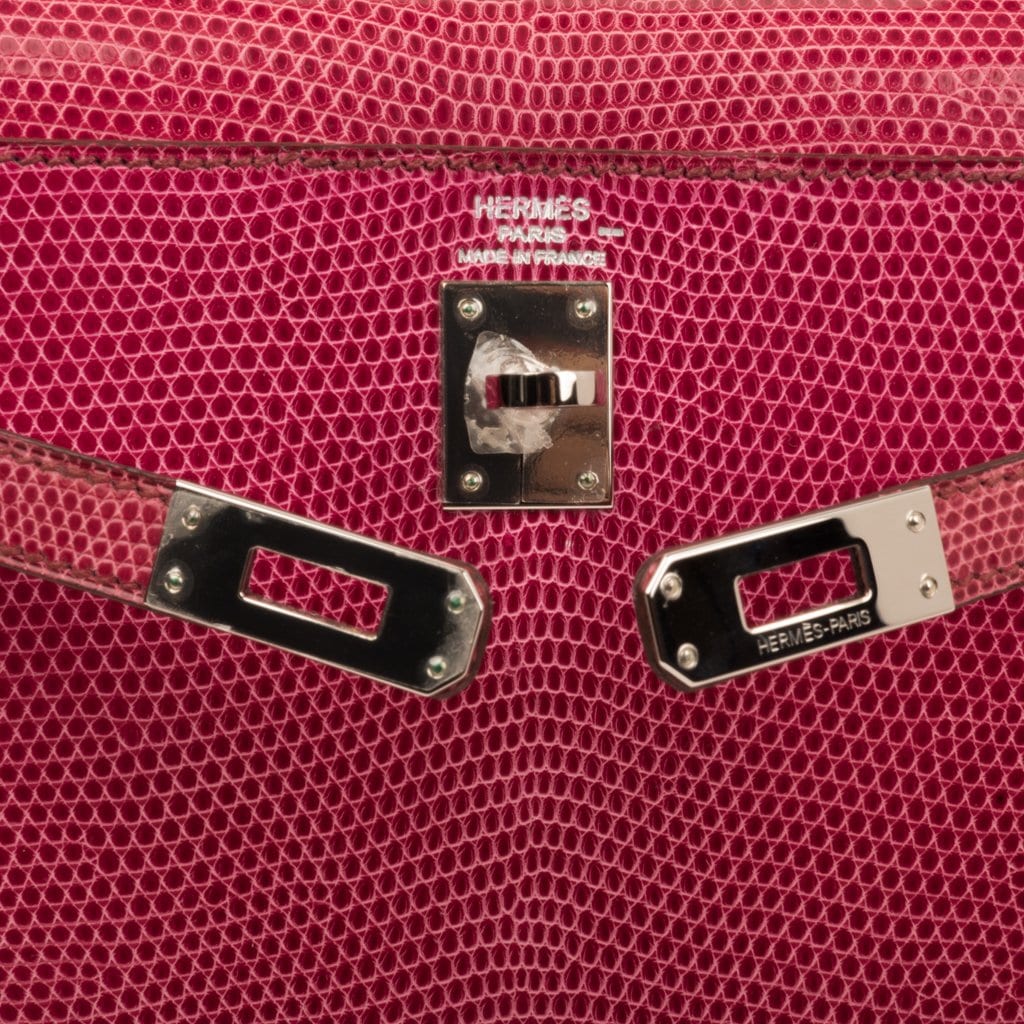 👜Kelly 25 Sellier Bag Fuschia Lizard with Palladium Hardware