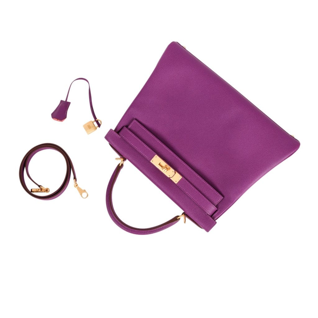 👜Kelly HSS 28 Bag Anemone Pink Retourne Epsom Brushed Gold