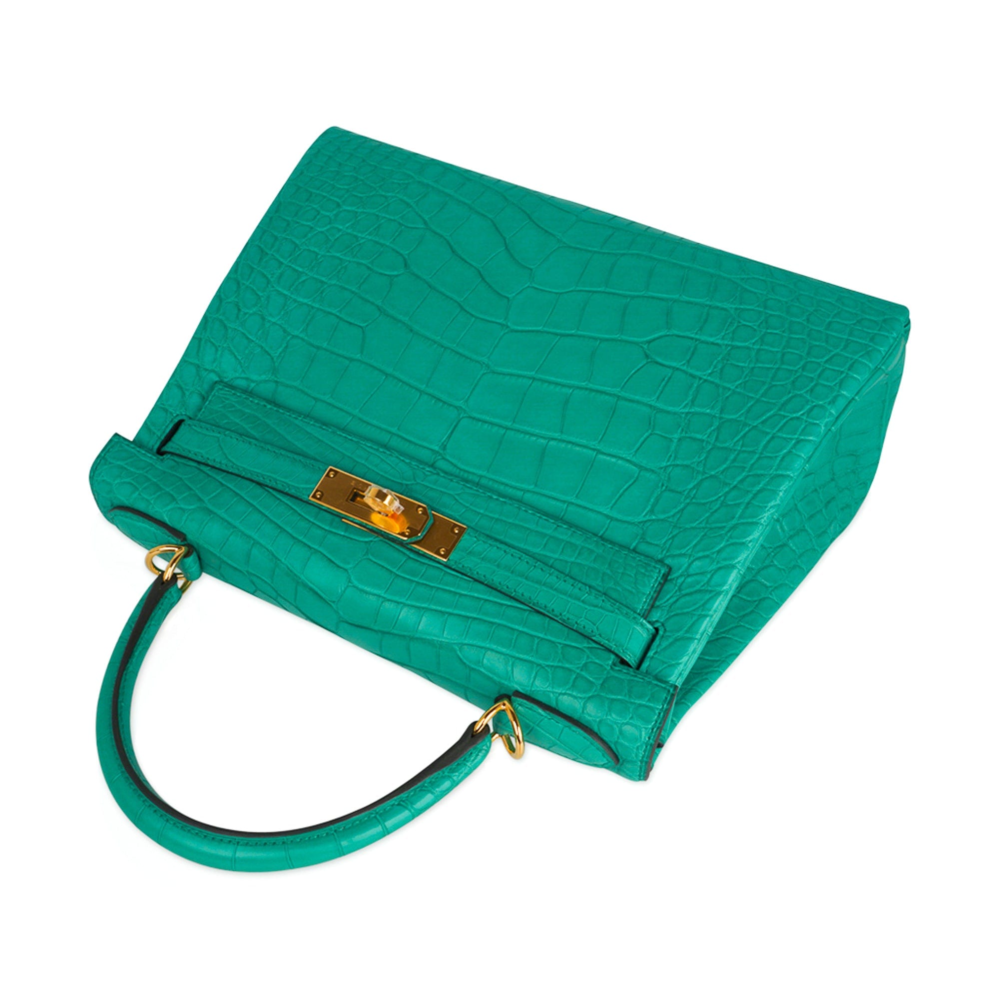 👜Kelly 28 Bag Vert Jade Matte Alligator Gold Hardware