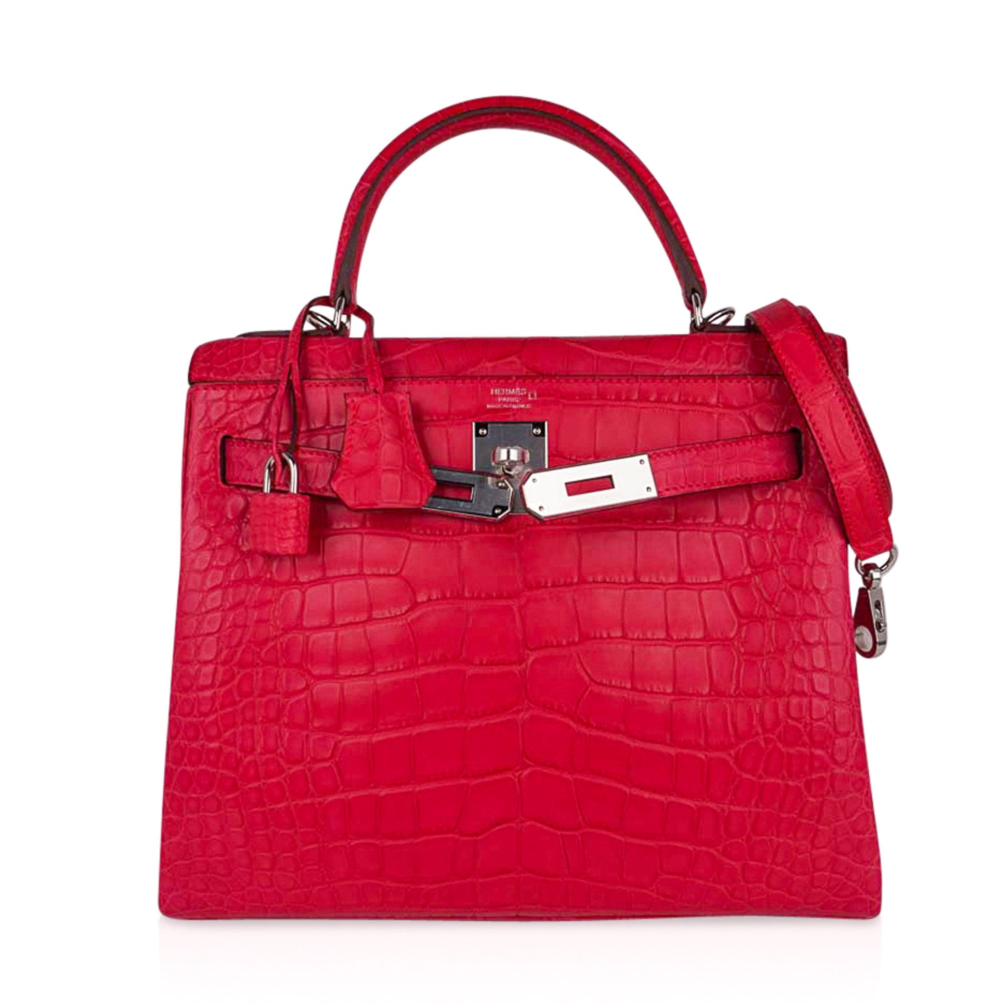 👜Kelly 28 Bag Rose Extreme Matte Alligator with Palladium Hardware
