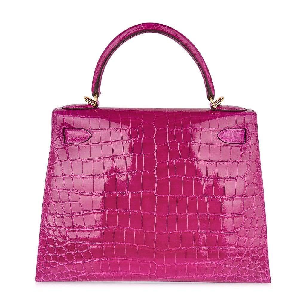 👜Kelly 28 Sellier Bag Rose Scheherazade Crocodile Gold Hardware