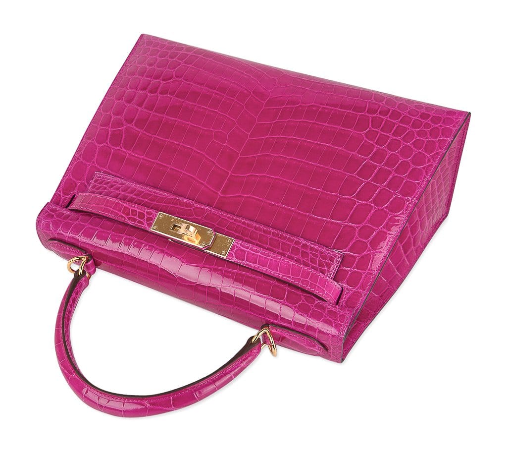 👜Kelly 28 Sellier Bag Rose Scheherazade Crocodile Gold Hardware