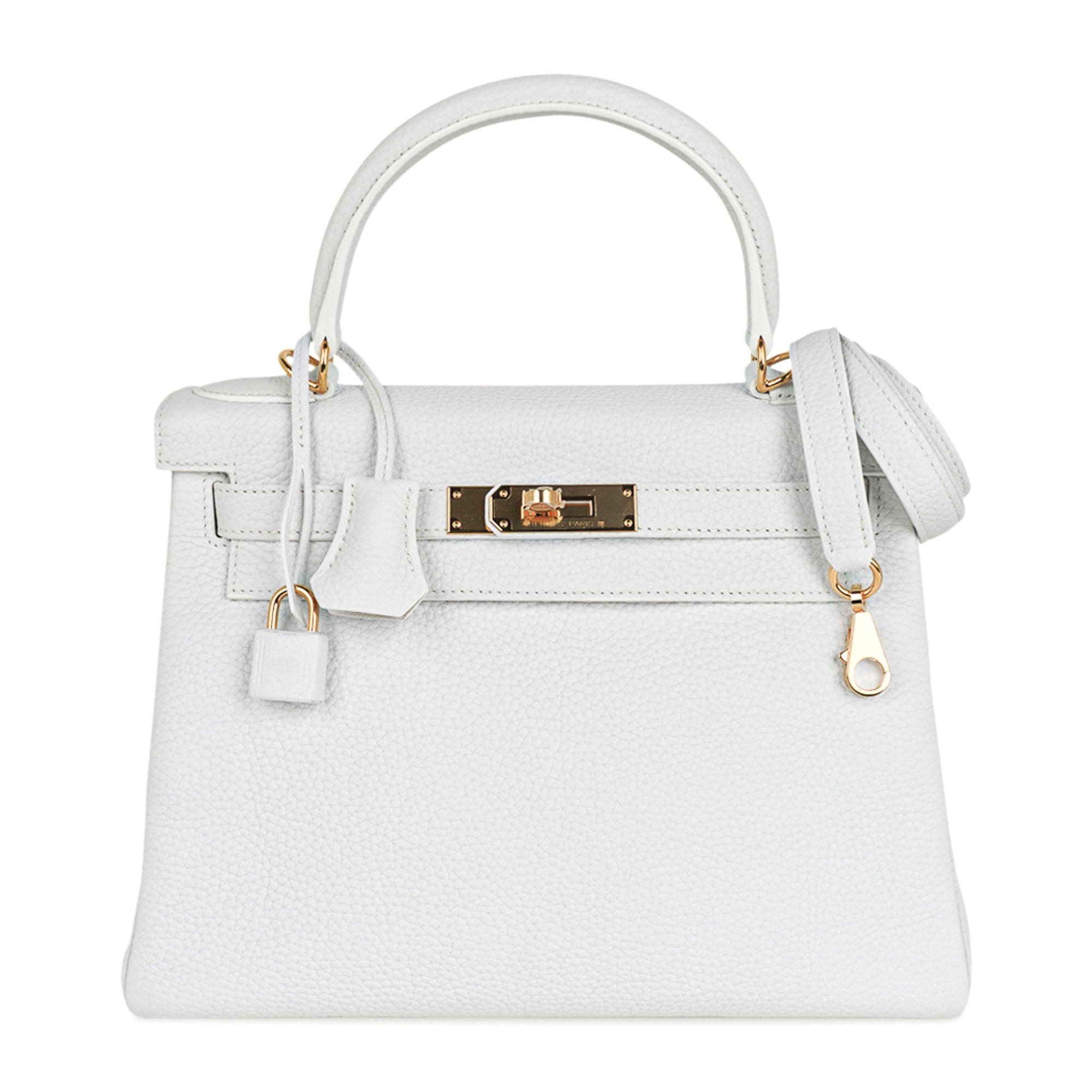 👜Kelly 28 Retourne Bag White Clemence Leather with Gold Hardware