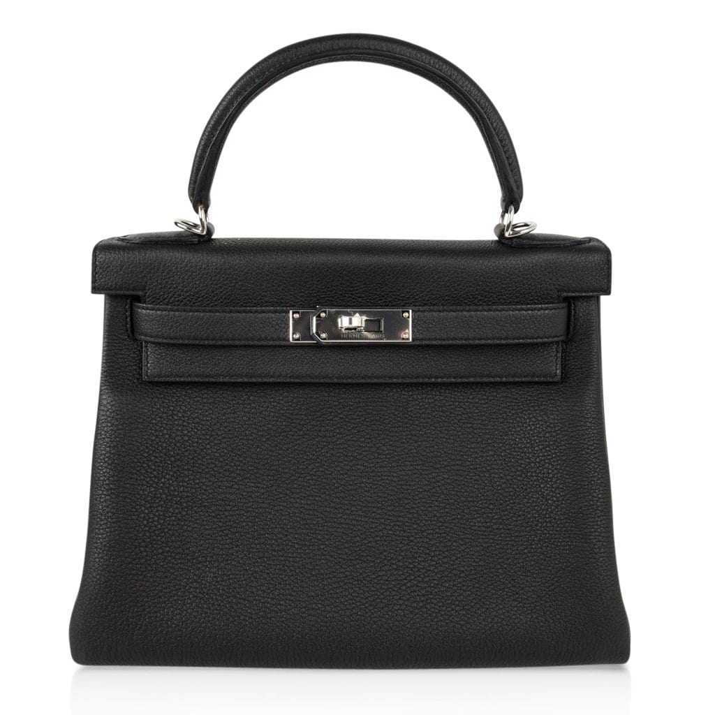 👜Kelly 28 Bag Black Retourne Togo Palladium Hardware