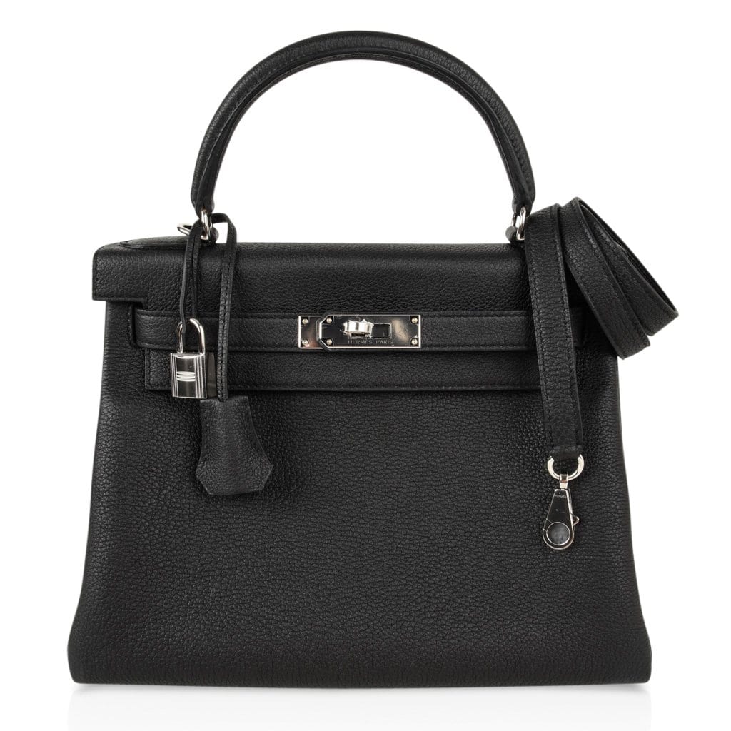 👜Kelly 28 Bag Black Retourne Togo Palladium Hardware