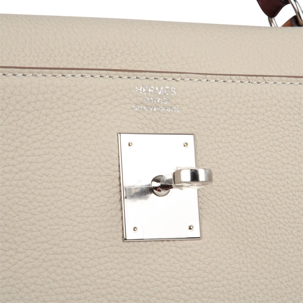 👜Limited Edition Kelly 32 Retourne Bag Au Galop Craie Togo Leather with Palladium Hardware