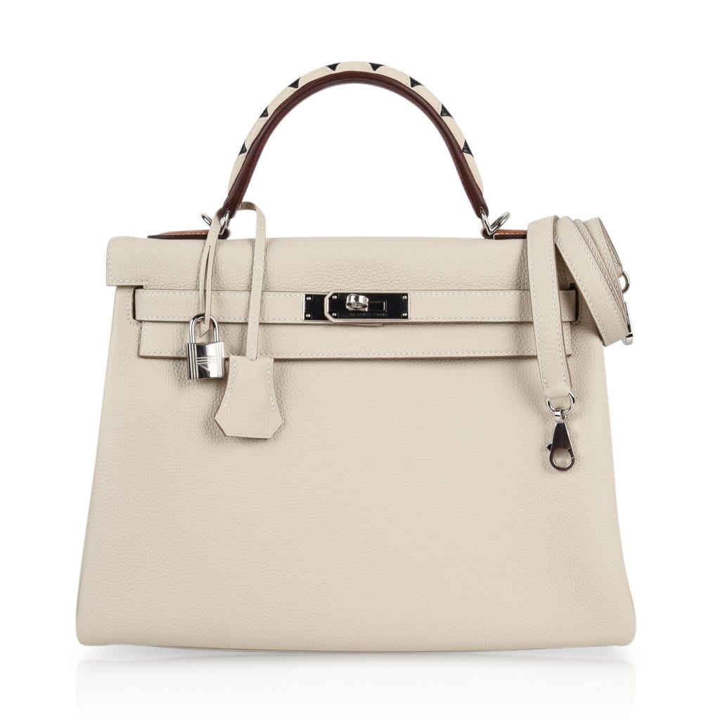 👜Limited Edition Kelly 32 Retourne Bag Au Galop Craie Togo Leather with Palladium Hardware