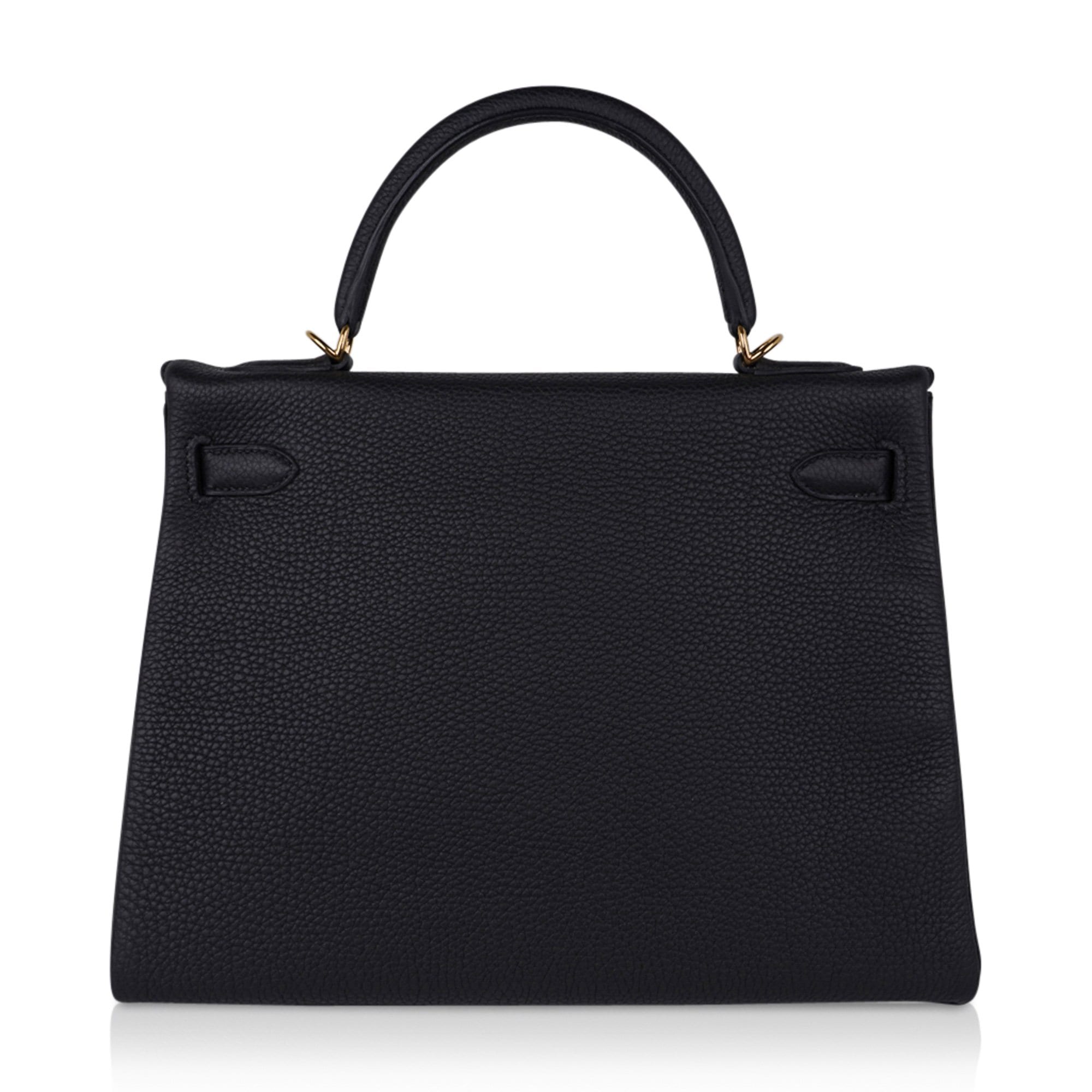 👜Kelly 32 Retourne Bag Black Gold Hardware Togo Leather