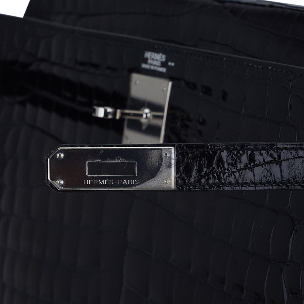 👜Kelly 32 Sellier Bag Black Crocodile with Palladium Hardware