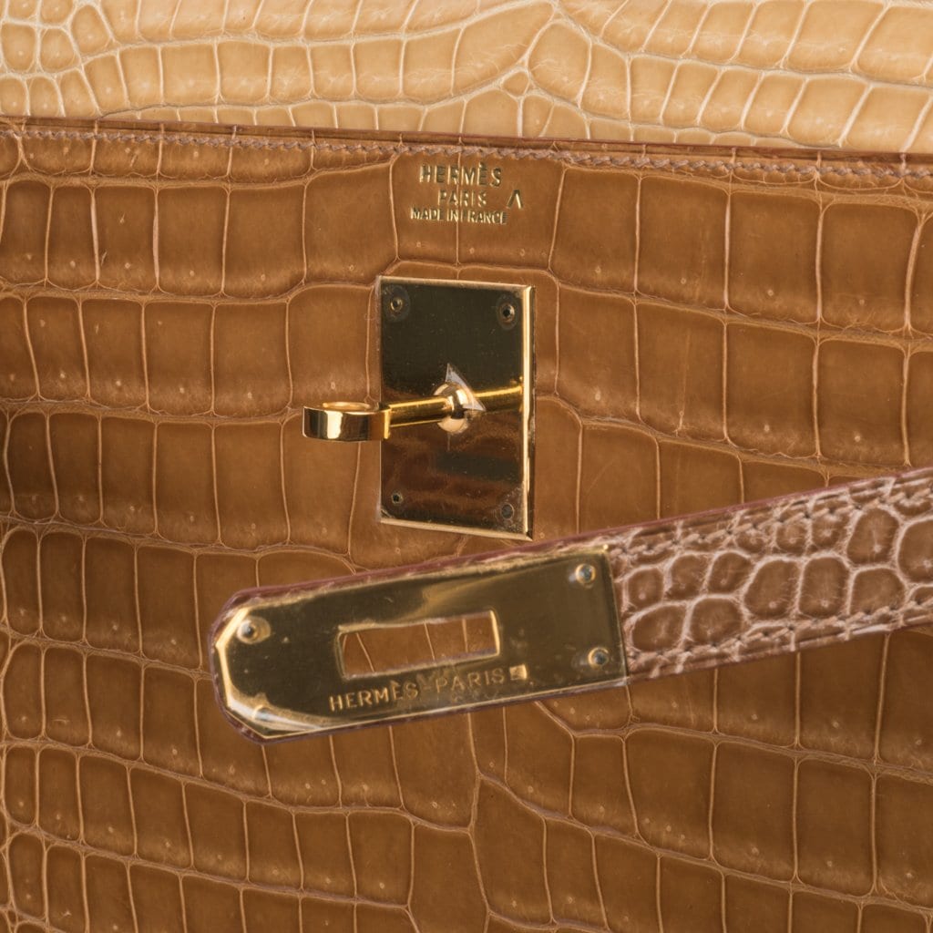 👜Limited Edition Tri-Color Kelly Sellier 32 Bag  Poussiere Poudre Ficelle Porosus Crocodile