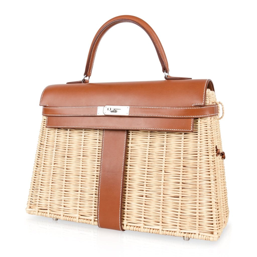 👜Kelly 35 Bag Picnic Wicker / Osier Palladium Hardware Limited Edition