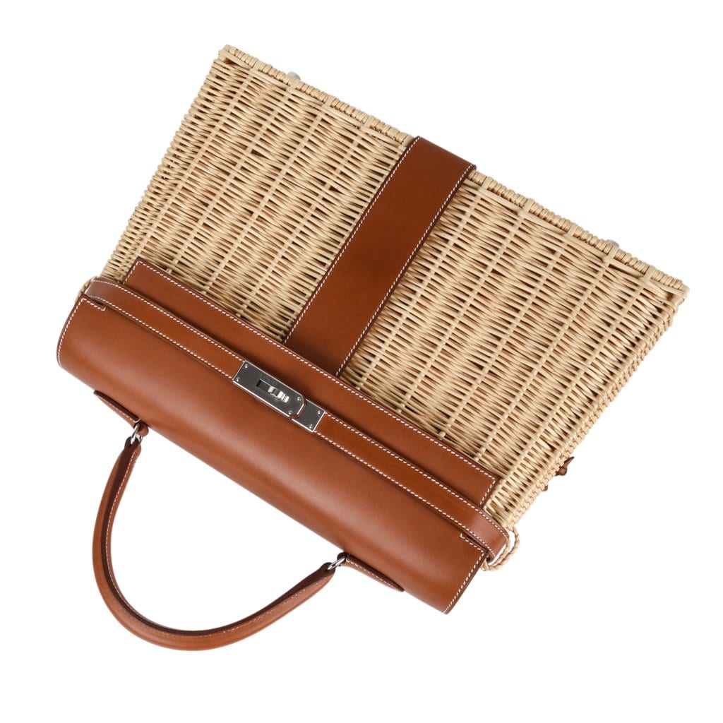 👜Kelly 35 Bag Picnic Wicker / Osier Palladium Hardware Limited Edition