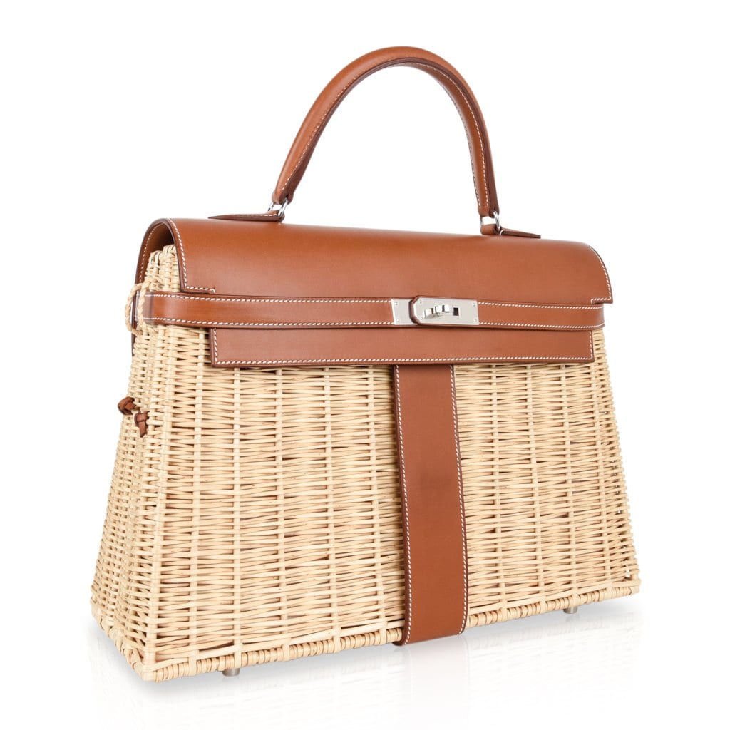 👜Kelly 35 Bag Picnic Wicker / Osier Palladium Hardware Limited Edition