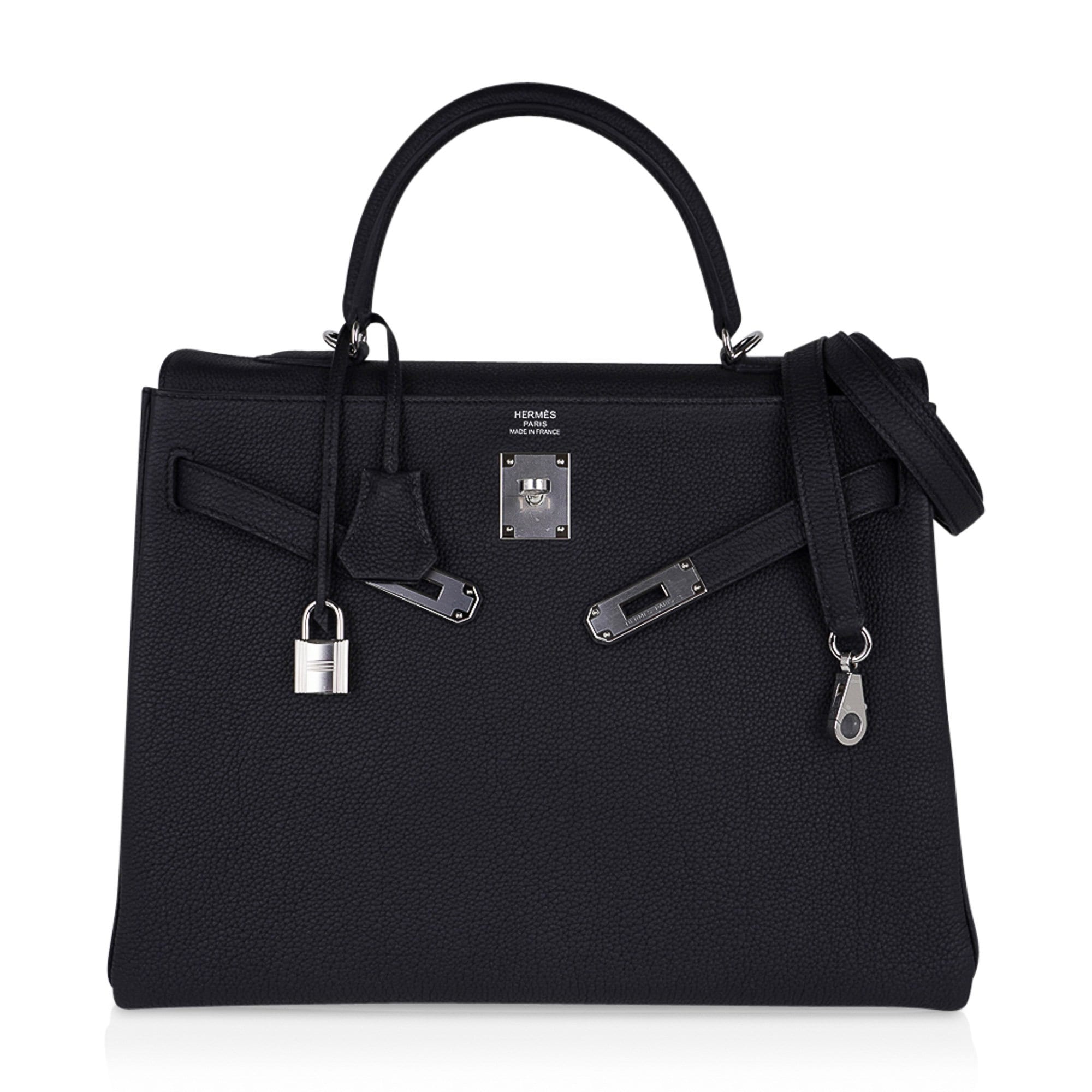 👜Kelly 35 Bag Black Retourne Togo Palladium Hardware New