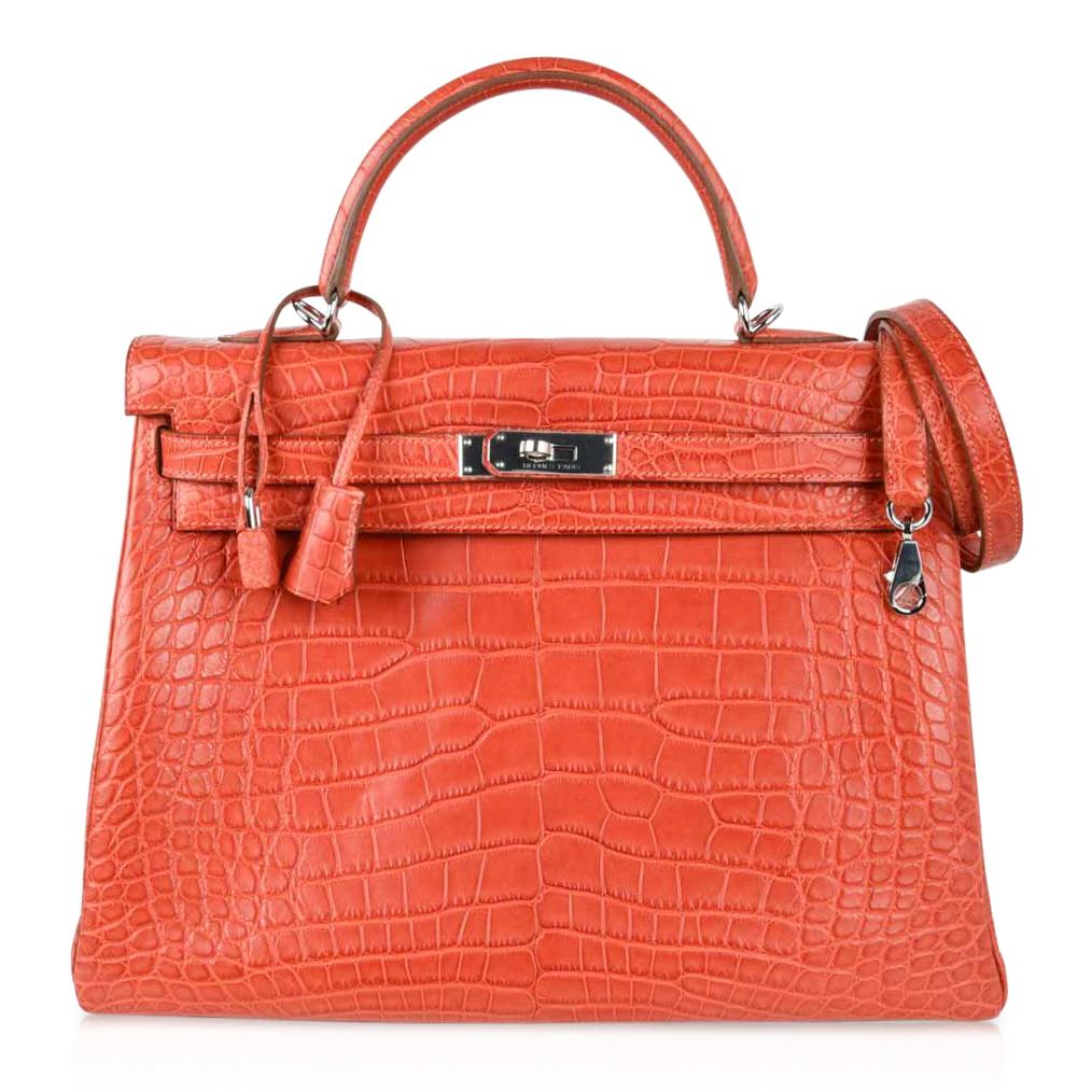 👜Kelly 35 Retourne Bag Sanguine Matte Alligator with Palladium Hardware