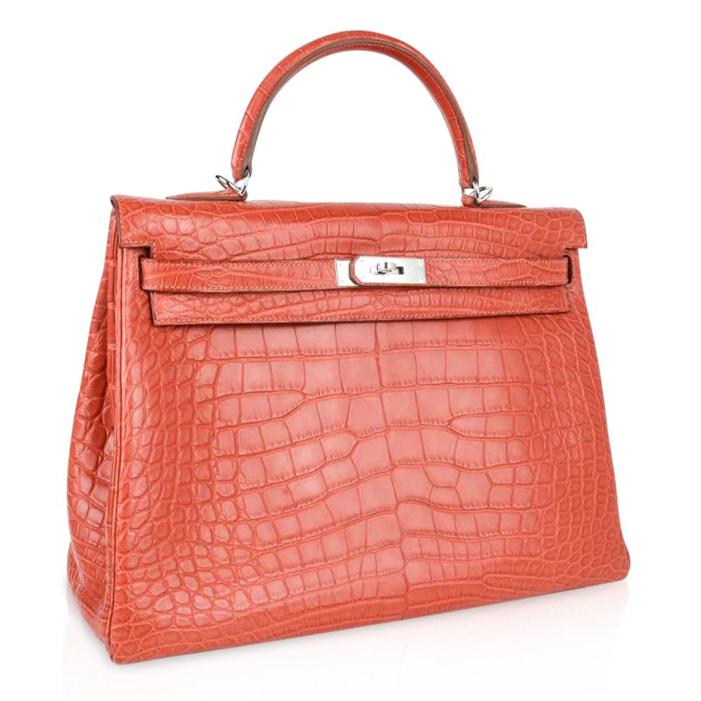 👜Kelly 35 Retourne Bag Sanguine Matte Alligator with Palladium Hardware