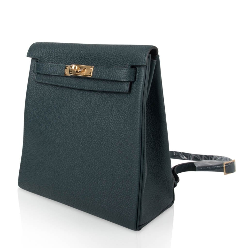 👜Kelly Ado II Backpack Vert Cypress Gold Hardware New
