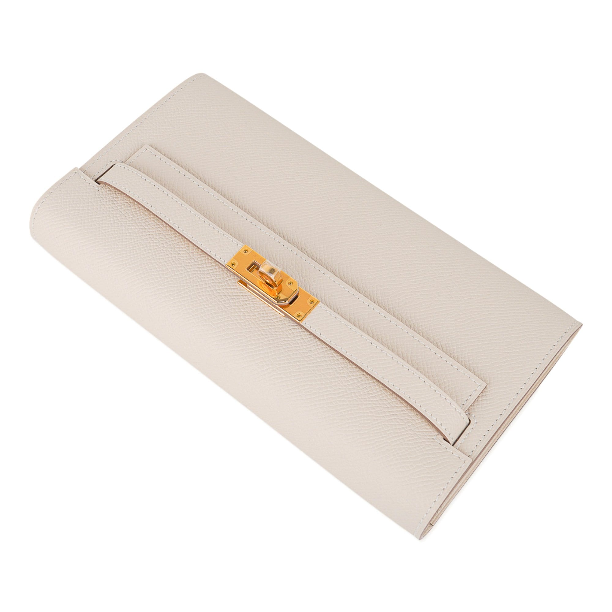 👜Kelly Classique To Go Wallet Craie Epsom Gold Hardware New w/Box