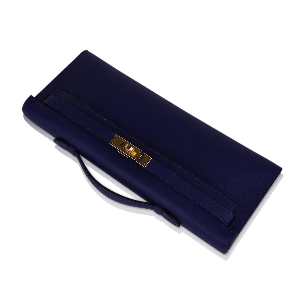 👜Kelly Cut Bag Blue Encre Swift with Gold Hardware