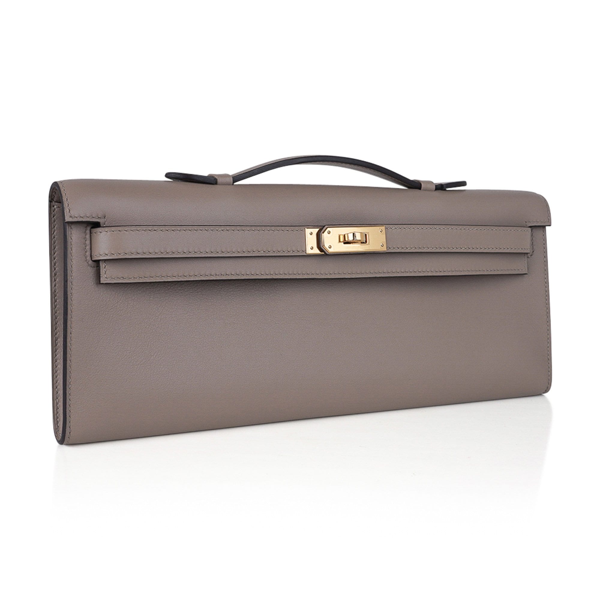 👜Kelly Cut Bag Gris Asphalte Gray Clutch Swift Gold Hardware