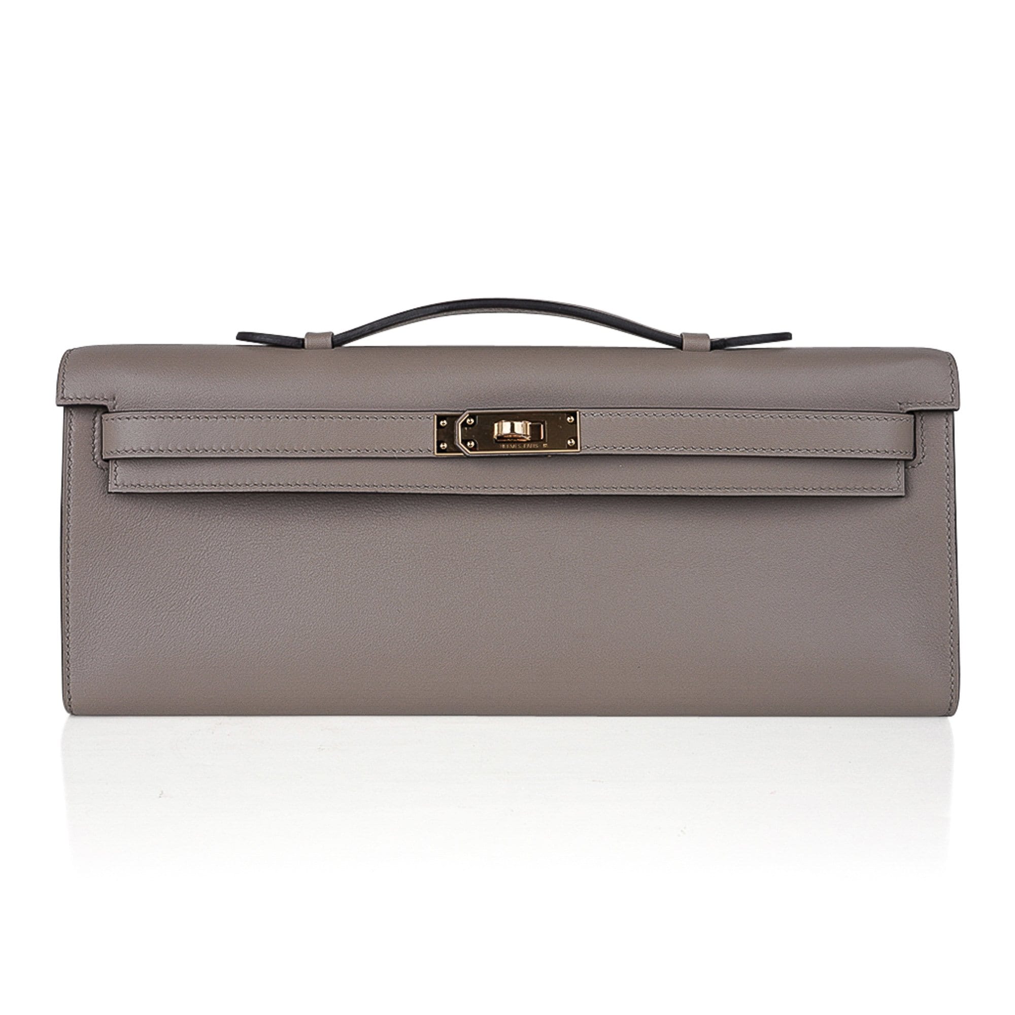 👜Kelly Cut Bag Gris Asphalte Gray Clutch Swift Gold Hardware