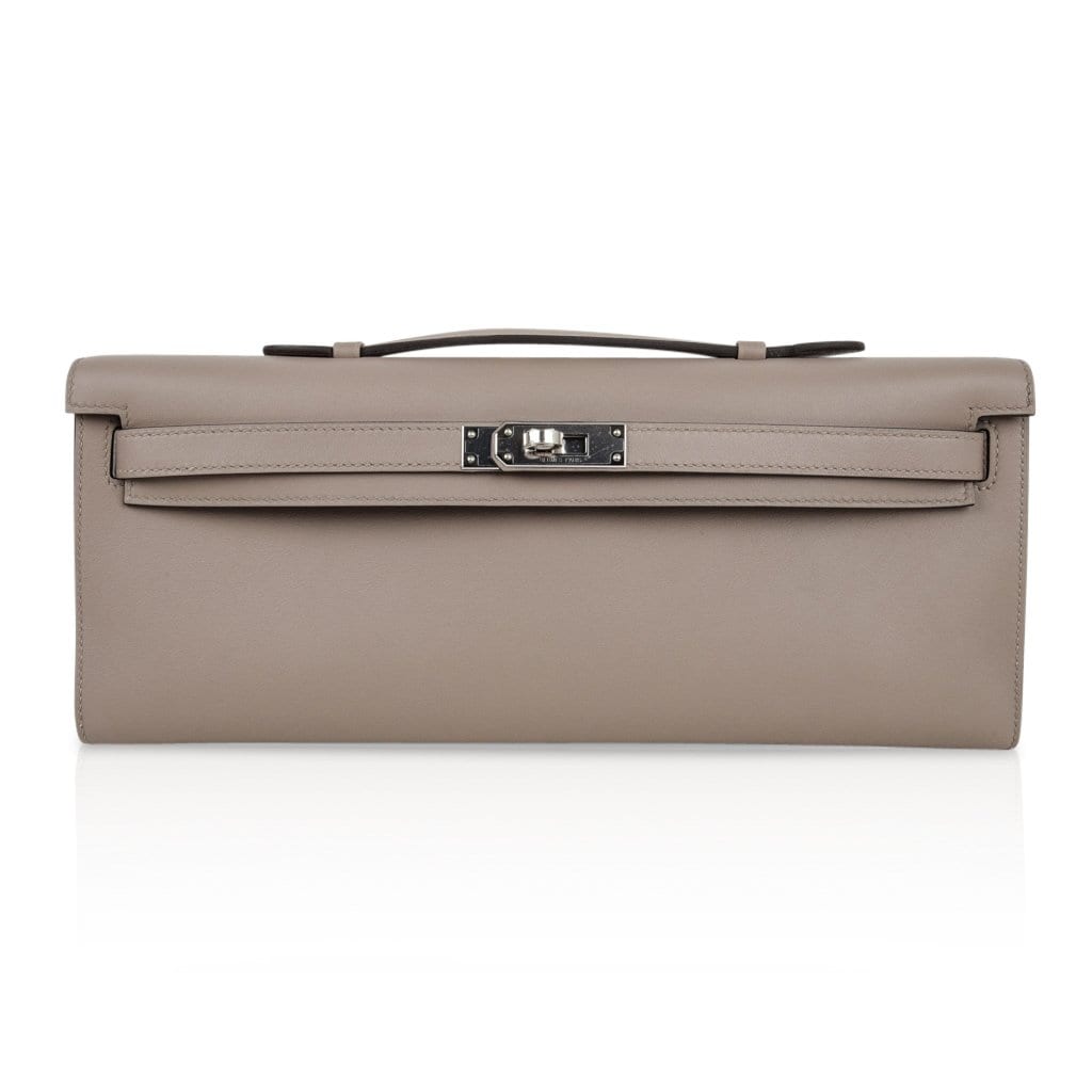 👜Kelly Cut Bag Gris Asphalte Gray Clutch Swift Palladium