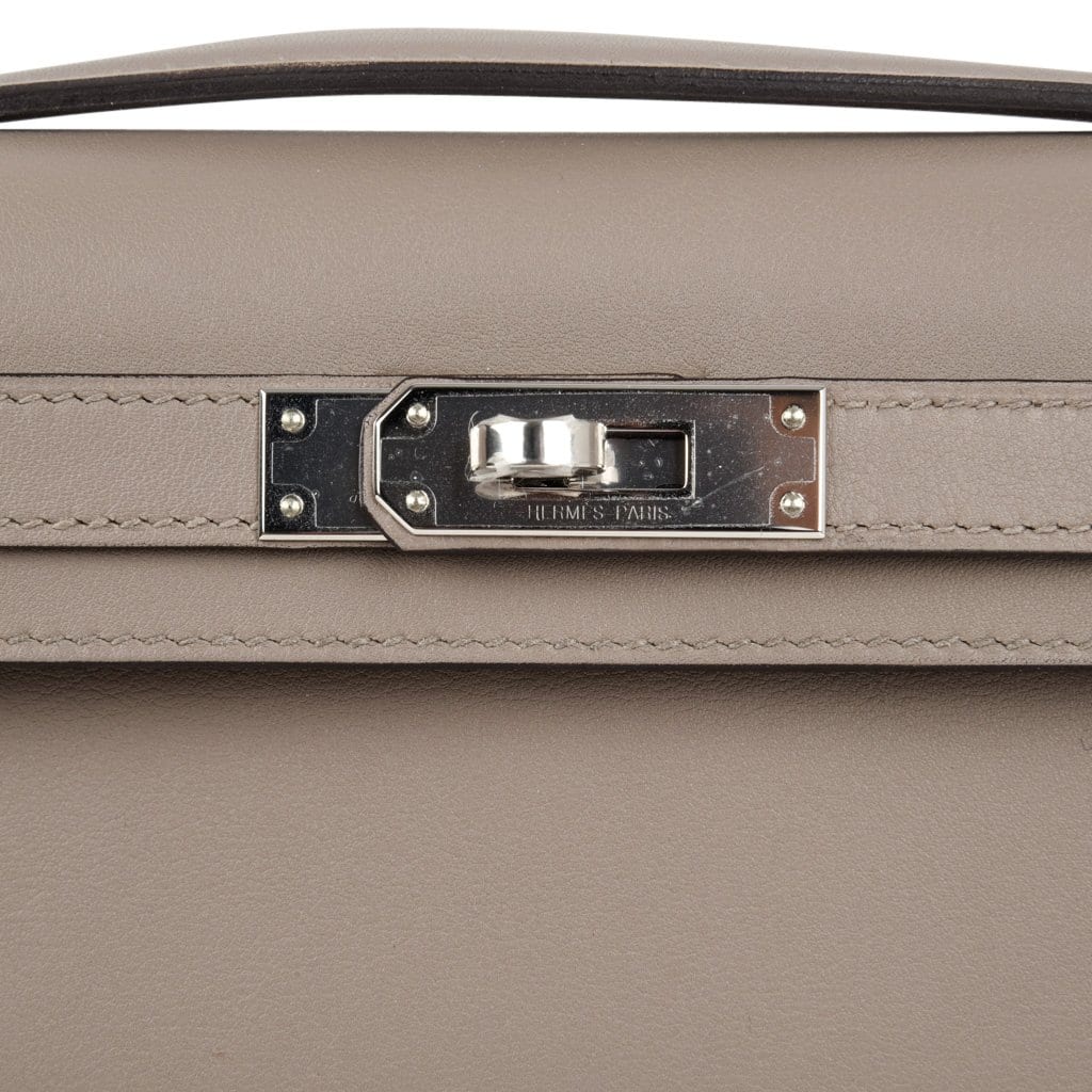 👜Kelly Cut Bag Gris Asphalte Gray Clutch Swift Palladium