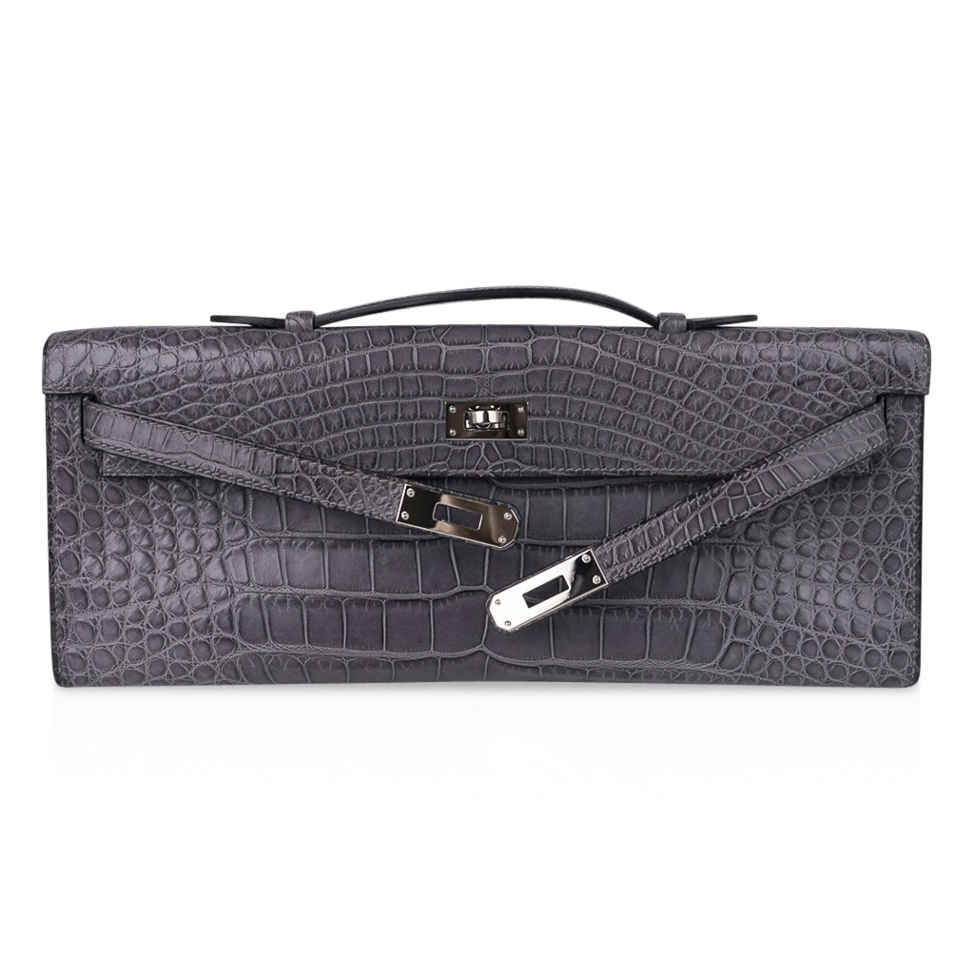 👜Kelly Cut Bag Gris Paris Grey Matte Alligator Palladium VERY rare