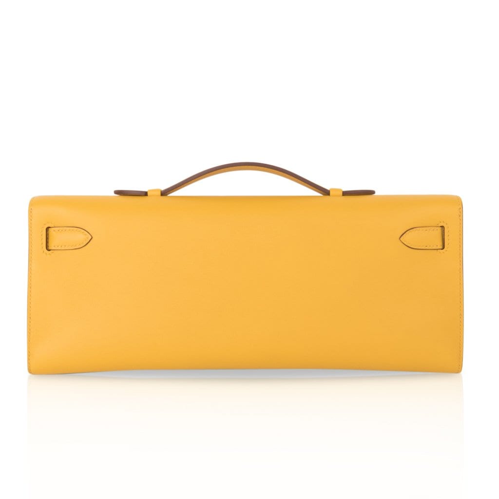 👜Kelly Cut Bag Jaune Ambre Clutch Swift Gold Hardware New