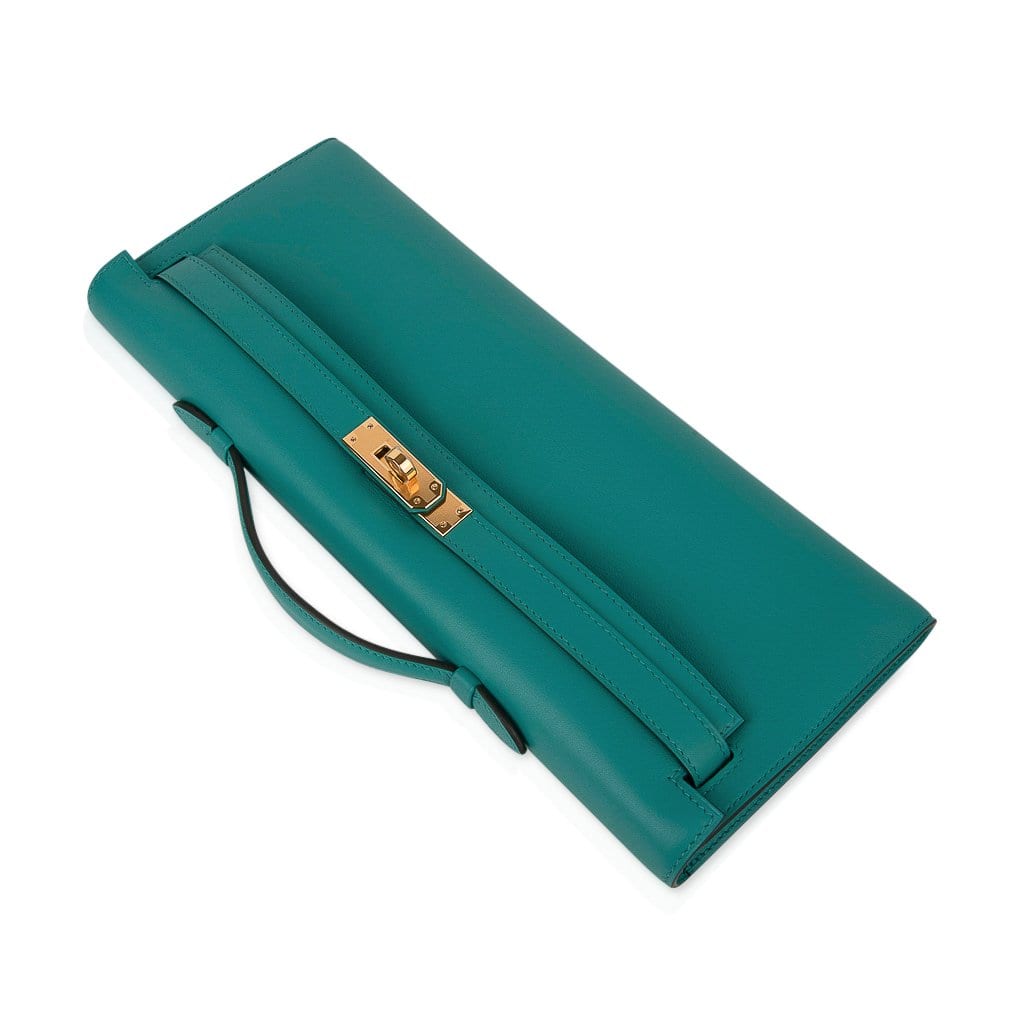 👜Kelly Cut Vert Verone Clutch Bag Gold Hardware Swift Leather
