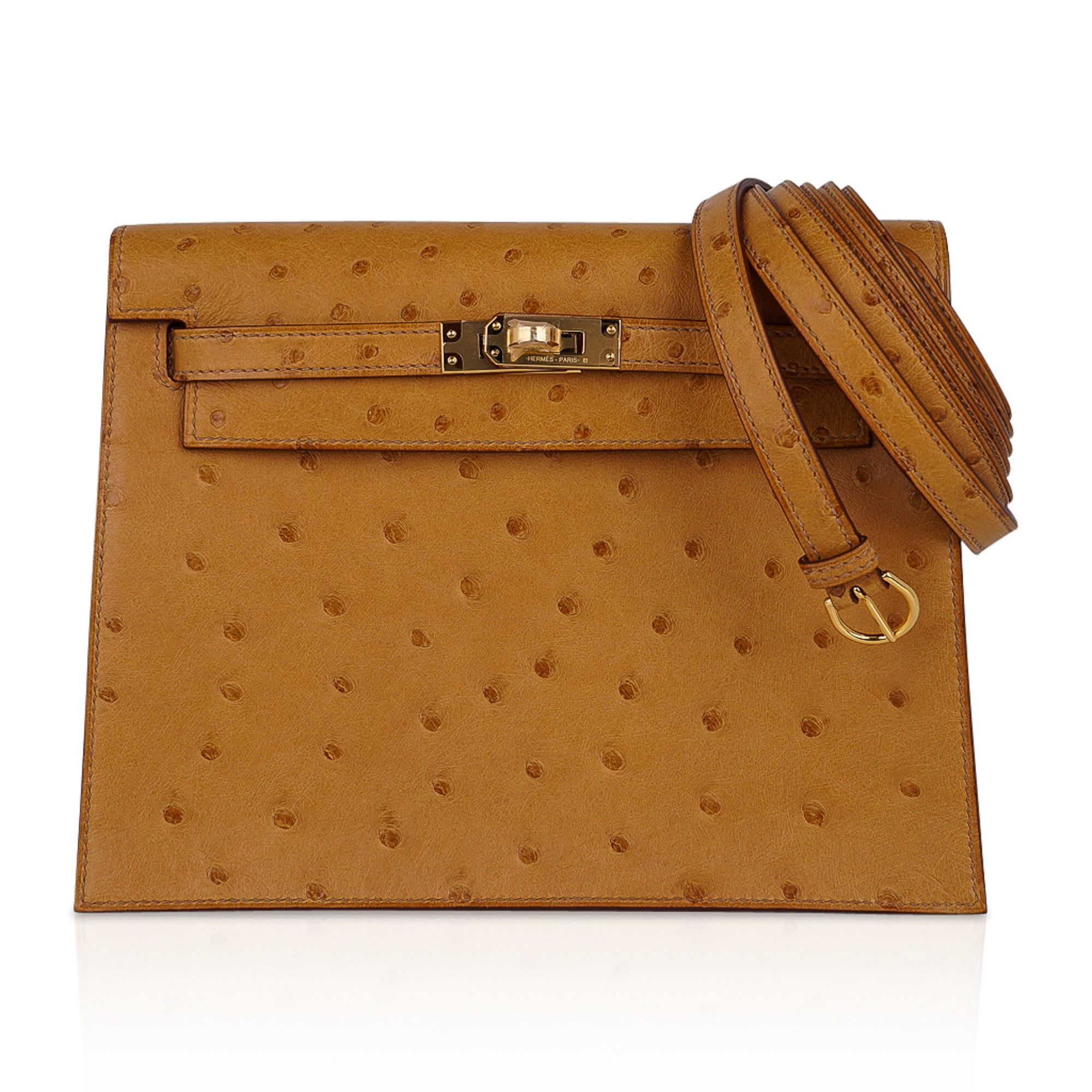 👜Kelly Danse Bag Tabac Camel Ostrich with Gold Hardware