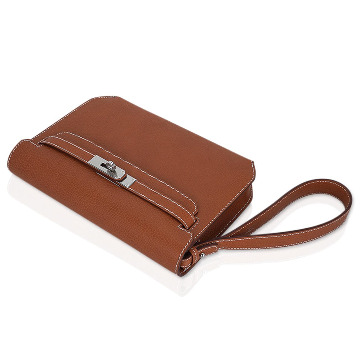 👜Kelly Depeches 25 Pouch Fauve Galop D’Vache Palladium Hardware