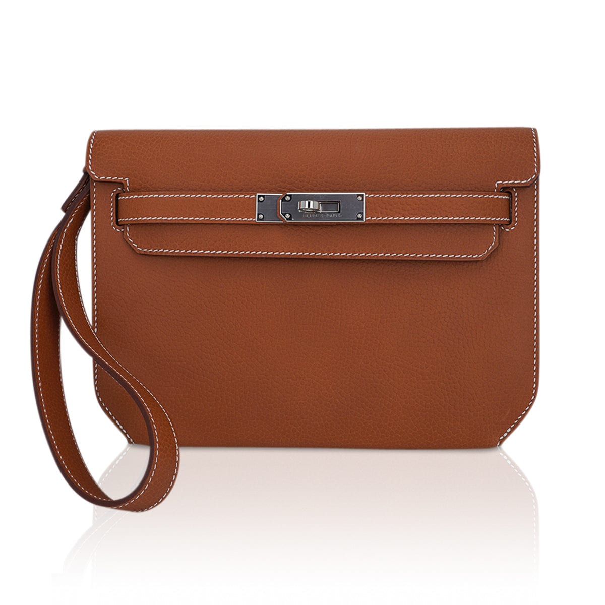 👜Kelly Depeches 25 Pouch Fauve Galop D’Vache Palladium Hardware