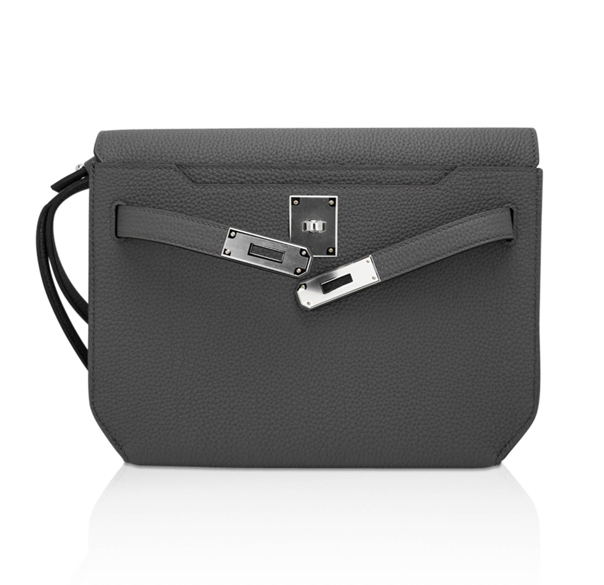 👜Kelly Depeches 25 Pouch Bag Etain Togo Leather with Palladium Hardware