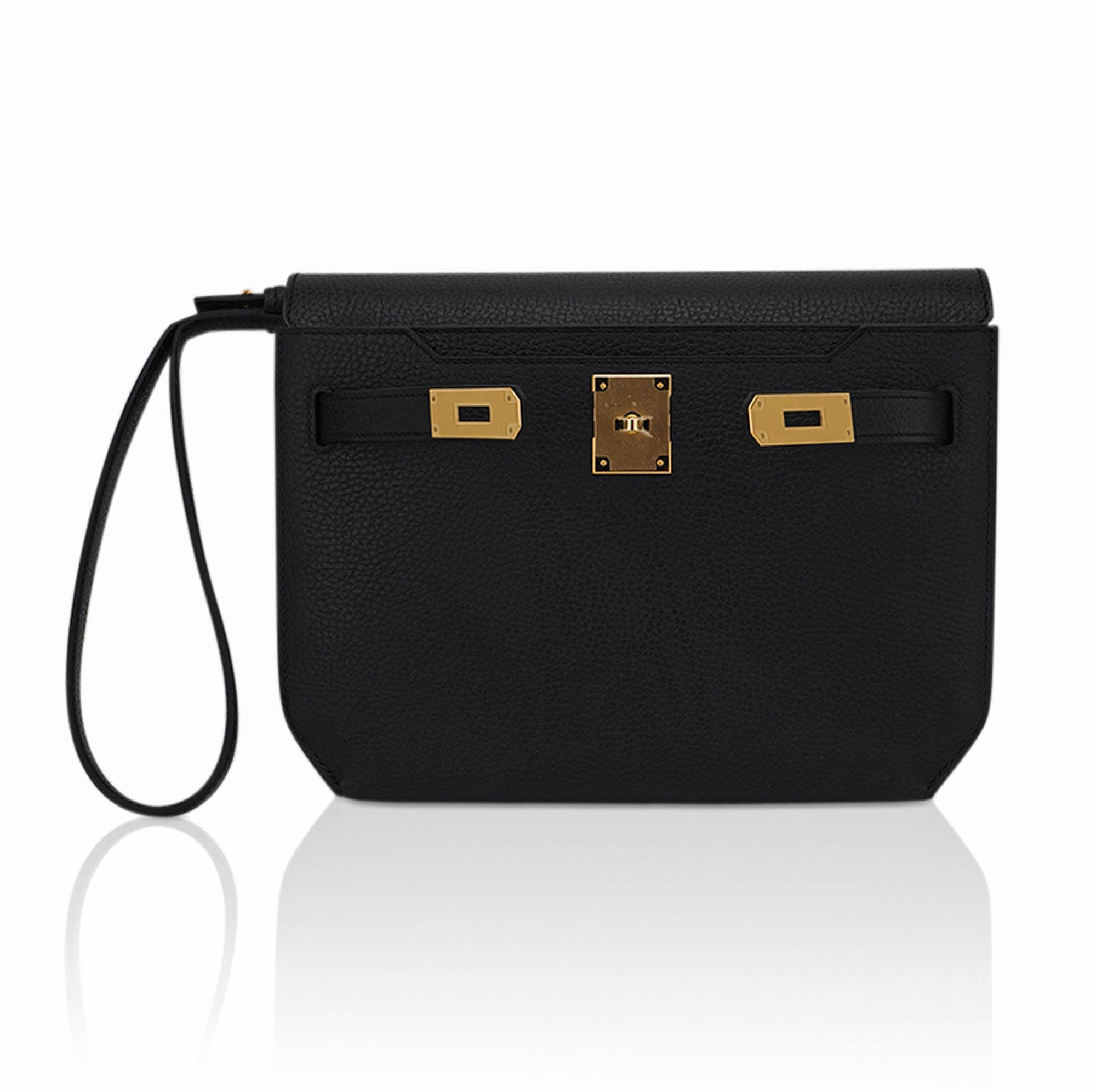 👜Kelly Depeches 25 Pouch Black Galop D’Leather with Gold Hardware