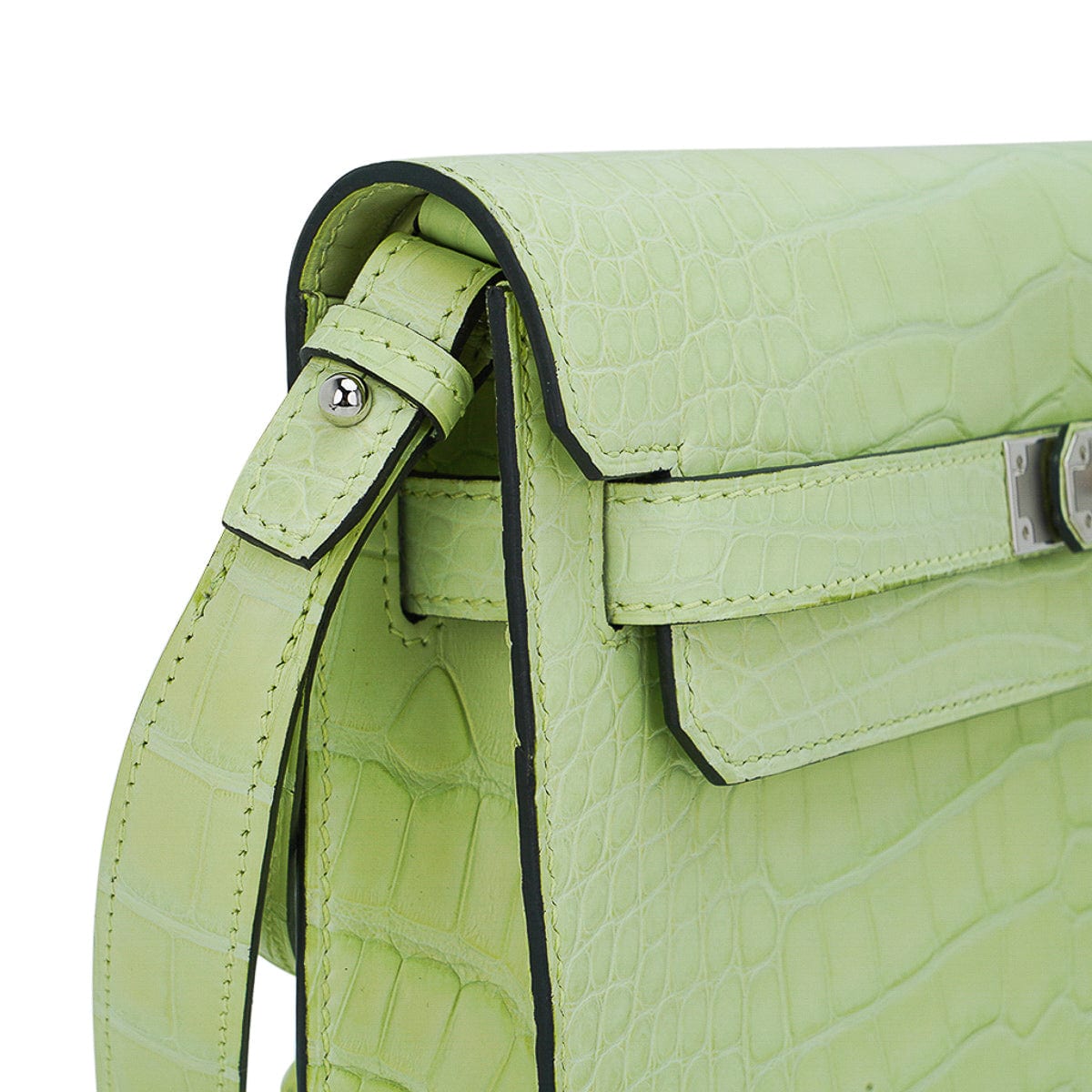 👜Kelly Depeches 25 Pouch Jaune Bourgeon Matte Alligator Palladium Hardware
