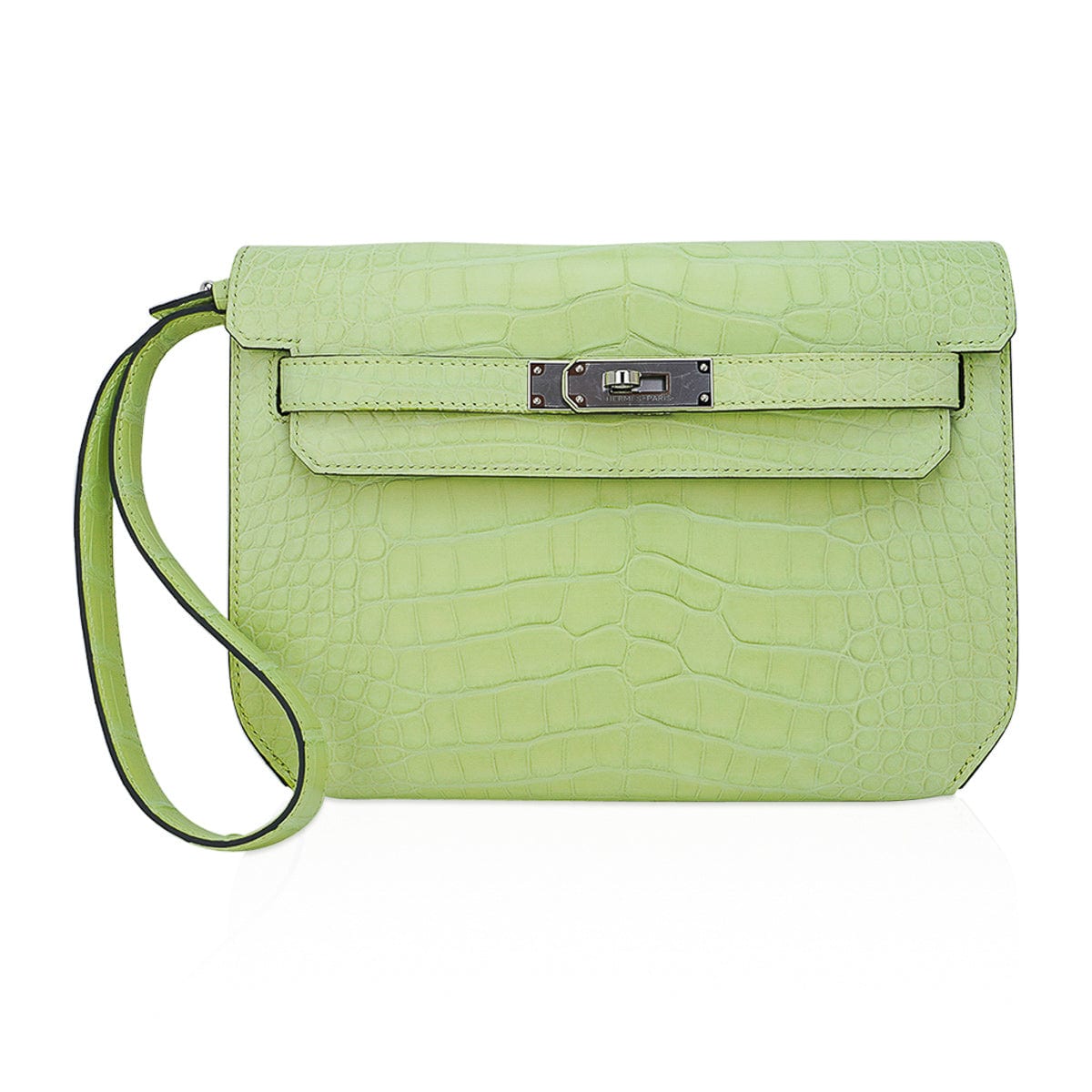 👜Kelly Depeches 25 Pouch Jaune Bourgeon Matte Alligator Palladium Hardware