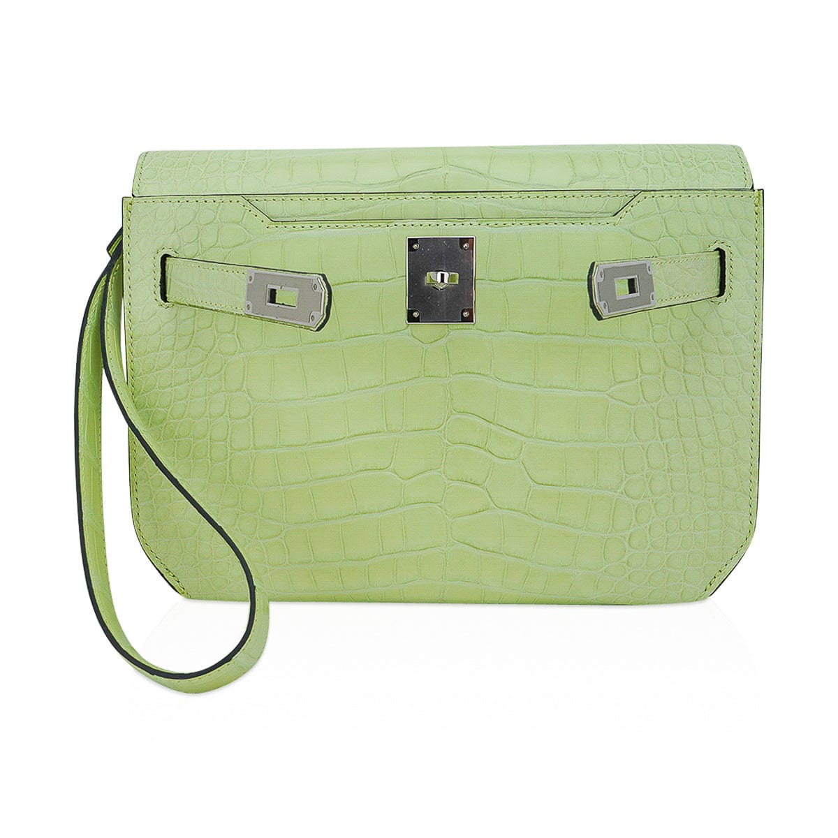 👜Kelly Depeches 25 Pouch Jaune Bourgeon Matte Alligator Palladium Hardware