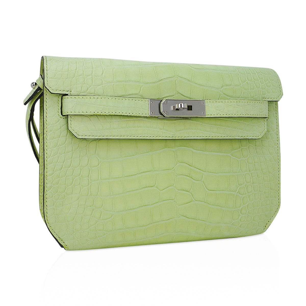 👜Kelly Depeches 25 Pouch Jaune Bourgeon Matte Alligator Palladium Hardware