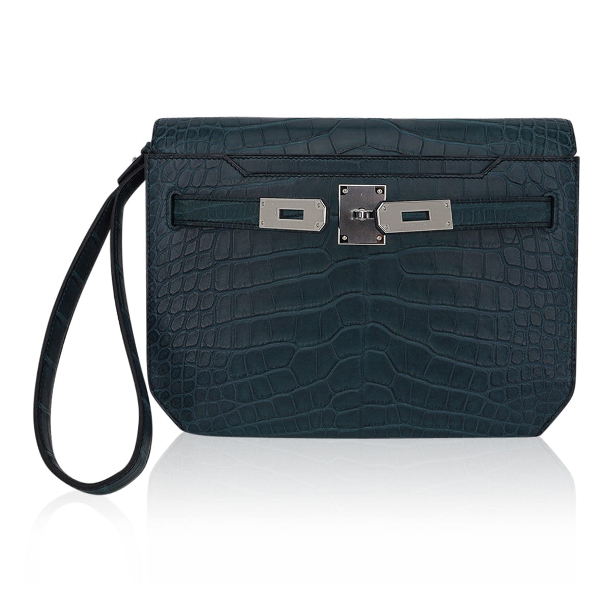 👜Kelly Depeches 25 Pouch Vert Rousseau Matte Alligator Palladium Hardware