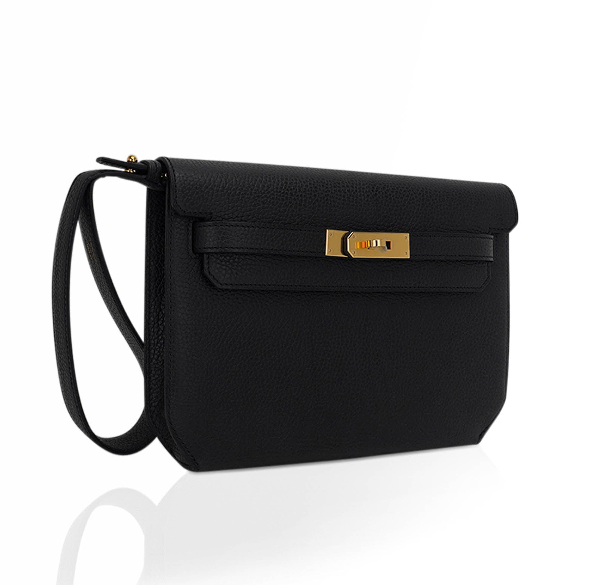 👜Kelly Depeches 25 Pouch Black Galop D’Leather with Gold Hardware