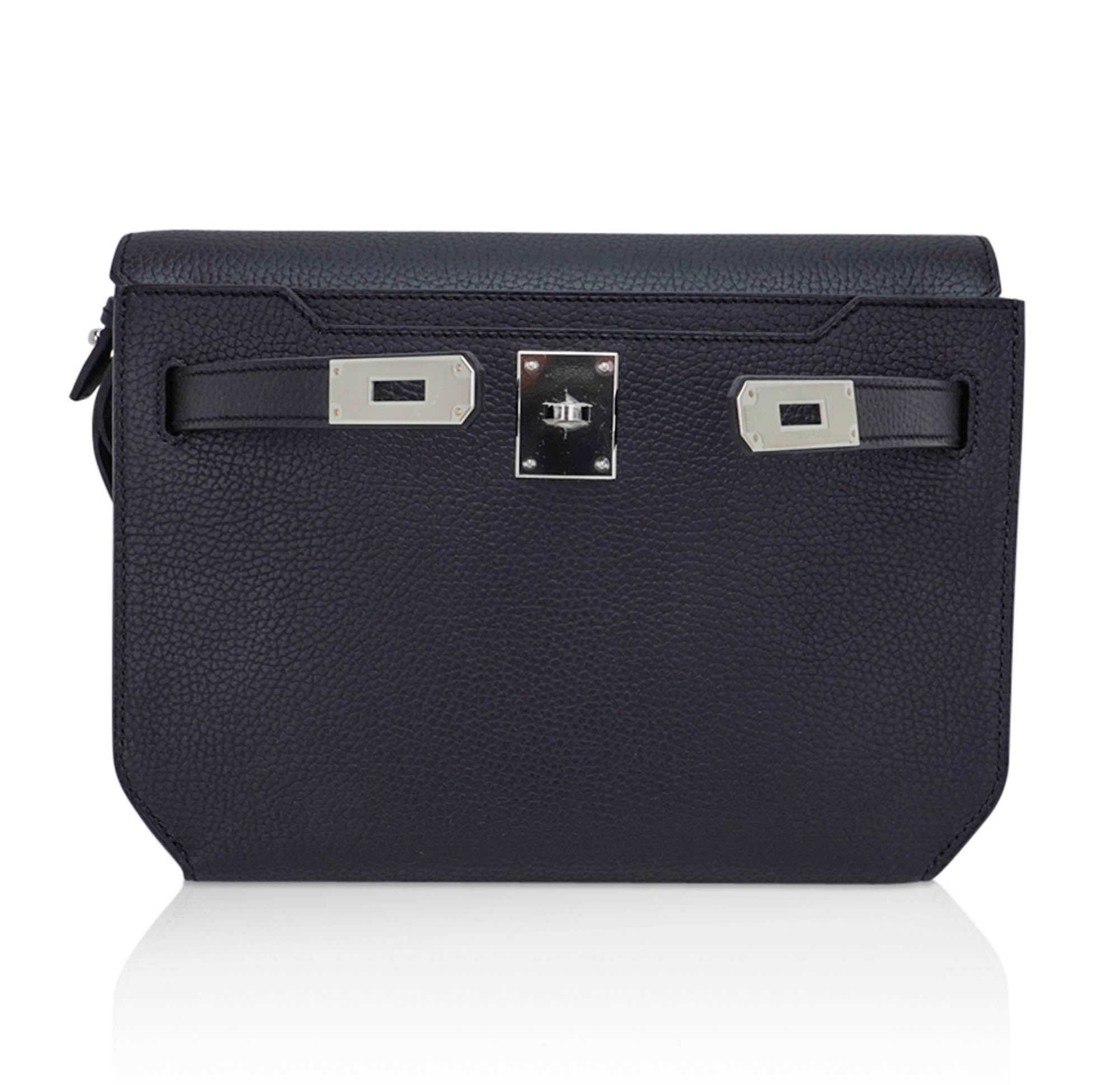 👜Kelly Depeches 25 Pouch Bag Blue Ocean Togo Leather with Palladium Hardware