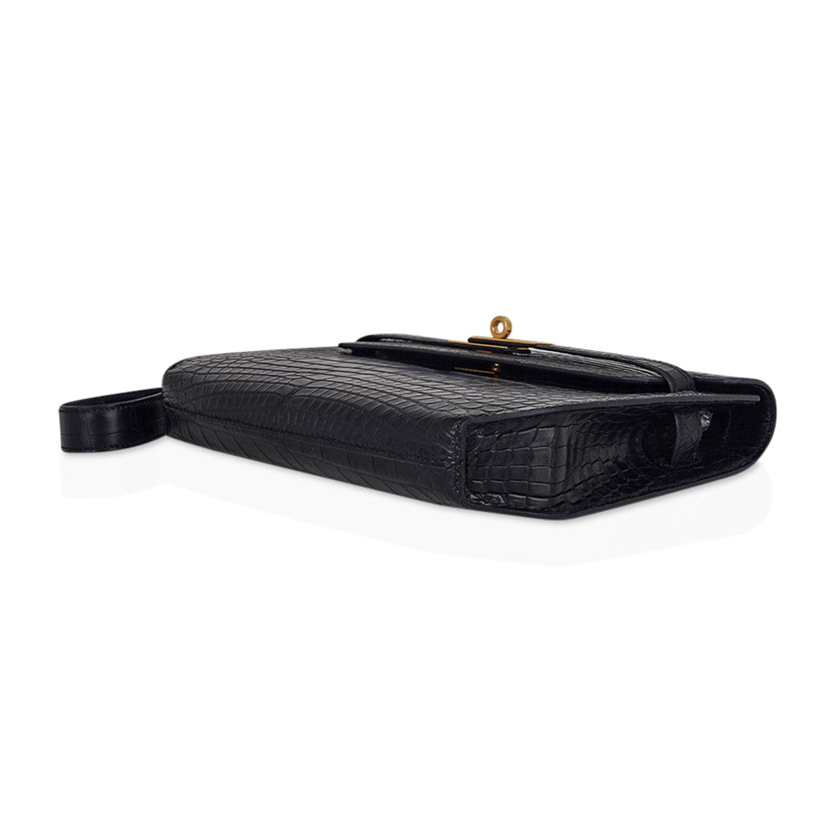👜Kelly Depeches 25 Pouch Black Matte Alligator Gold Hardware New