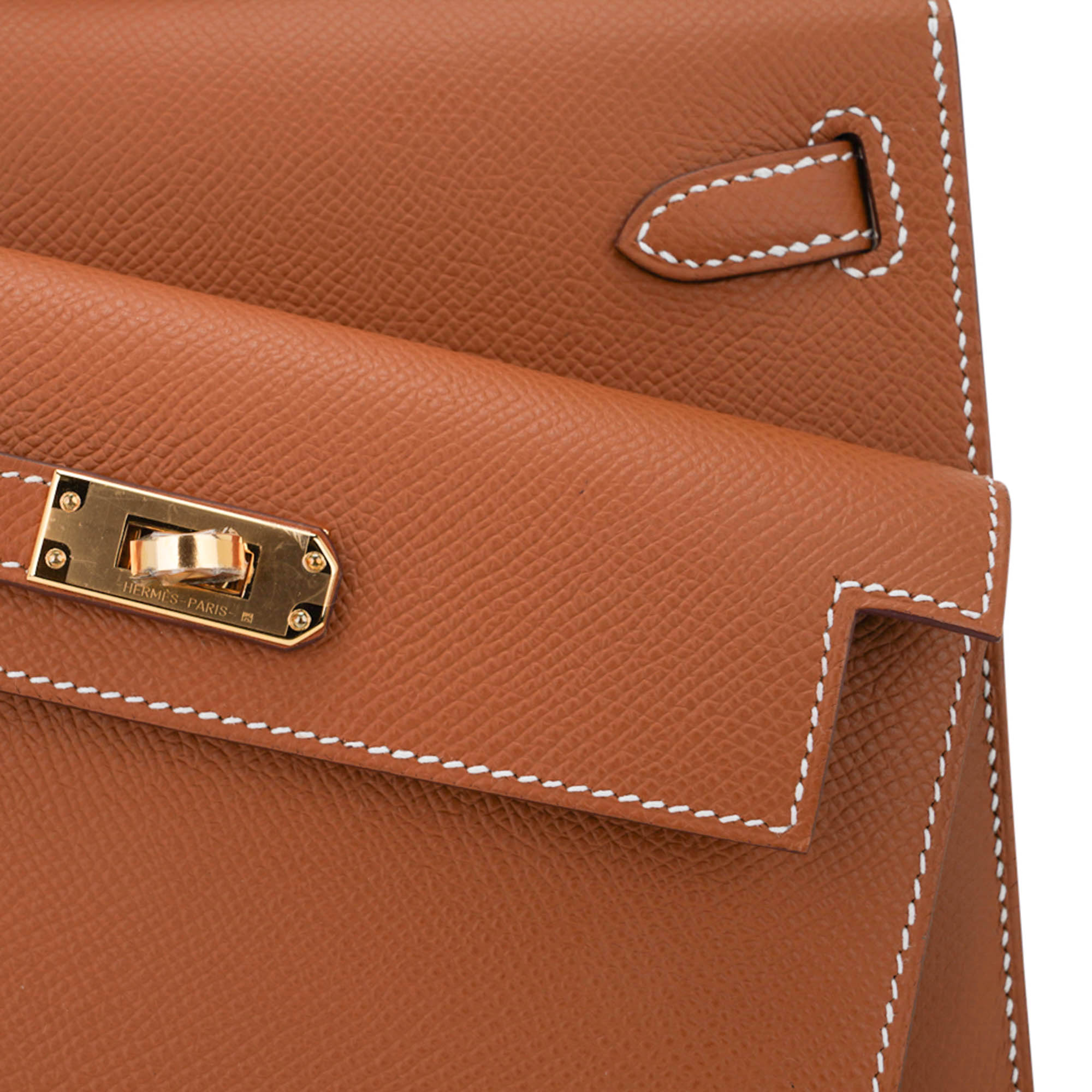 👜Limited Edition Kelly en Desordre Mini 20 Sellier Bag Gold Epsom Leather with Gold Hardware