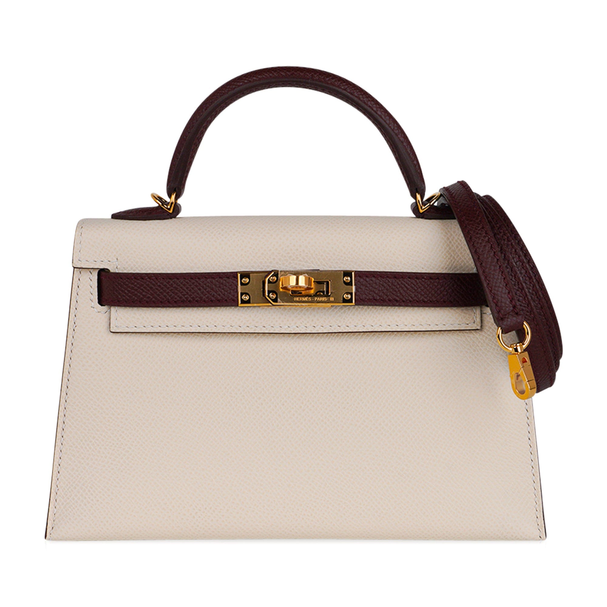 👜Special Order HSS Mini Kelly 20 Sellier Bag Nata & Bordeaux Epsom Leather with Gold Hardware