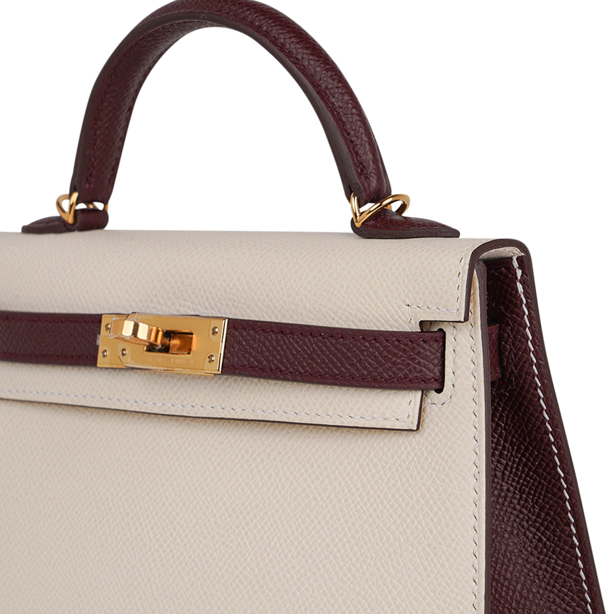👜Special Order HSS Mini Kelly 20 Sellier Bag Nata & Bordeaux Epsom Leather with Gold Hardware
